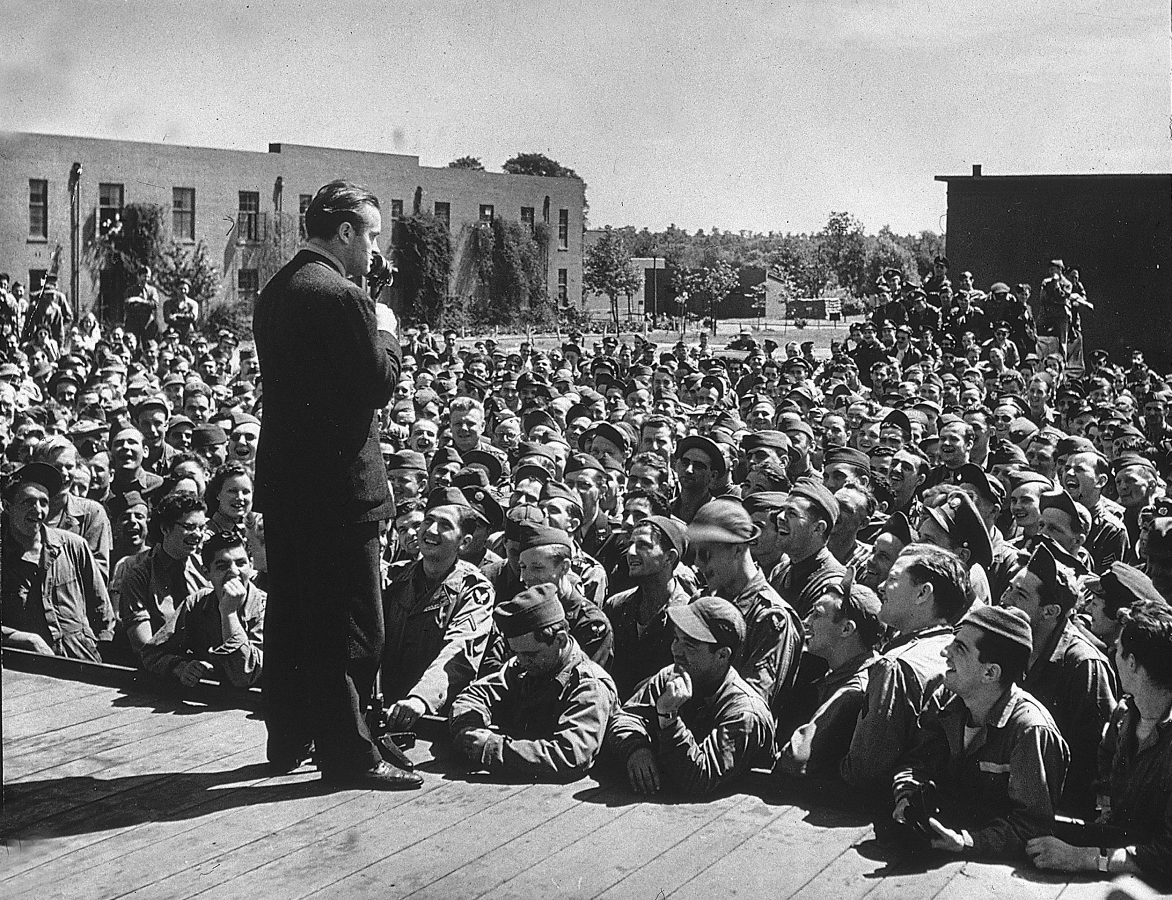 Bob Hope entertaining troops during WWII, 1943.