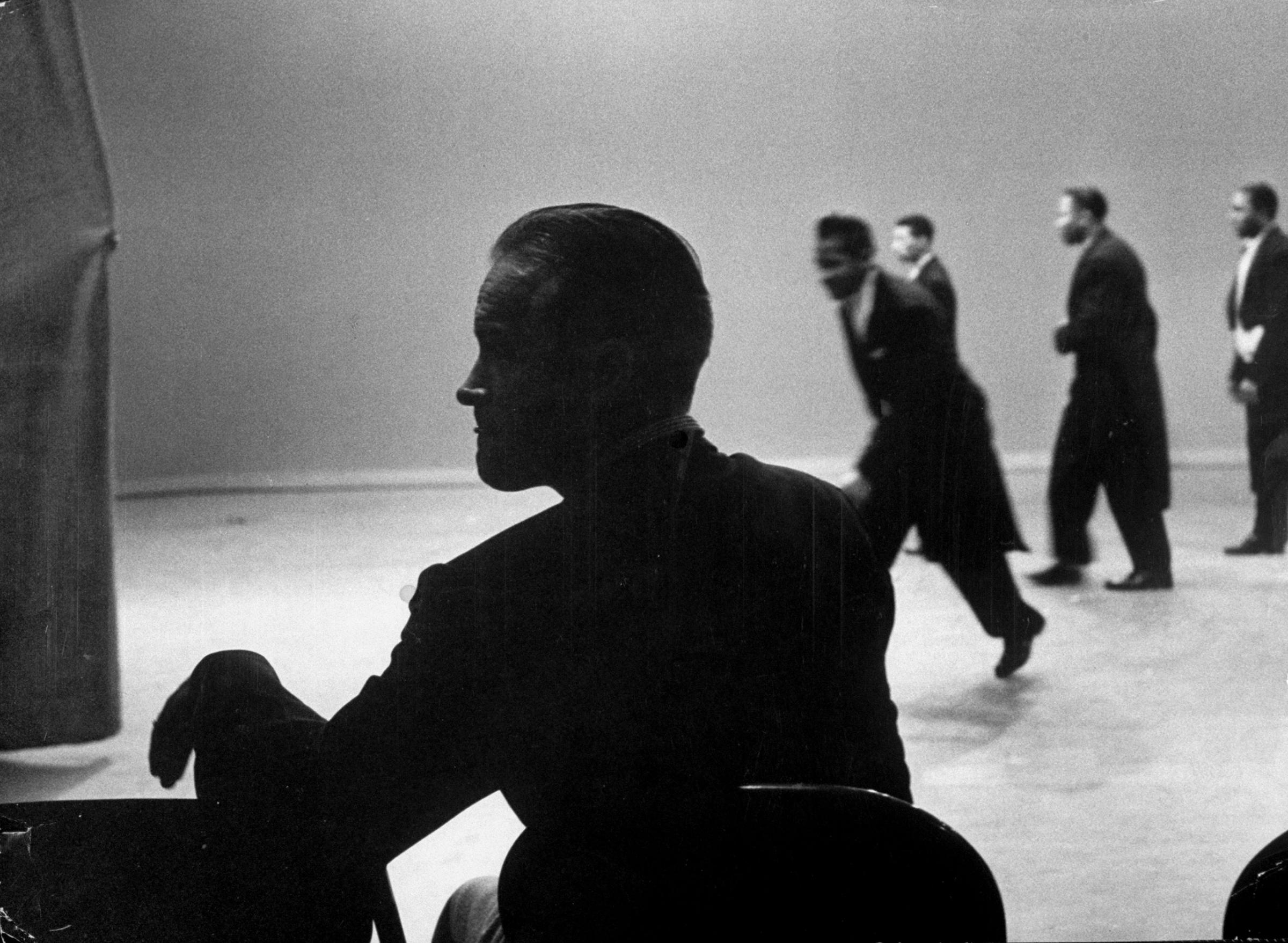 Bob Hope watches dancers rehearsing for his show on the Colgate Comedy Hour, 1952.