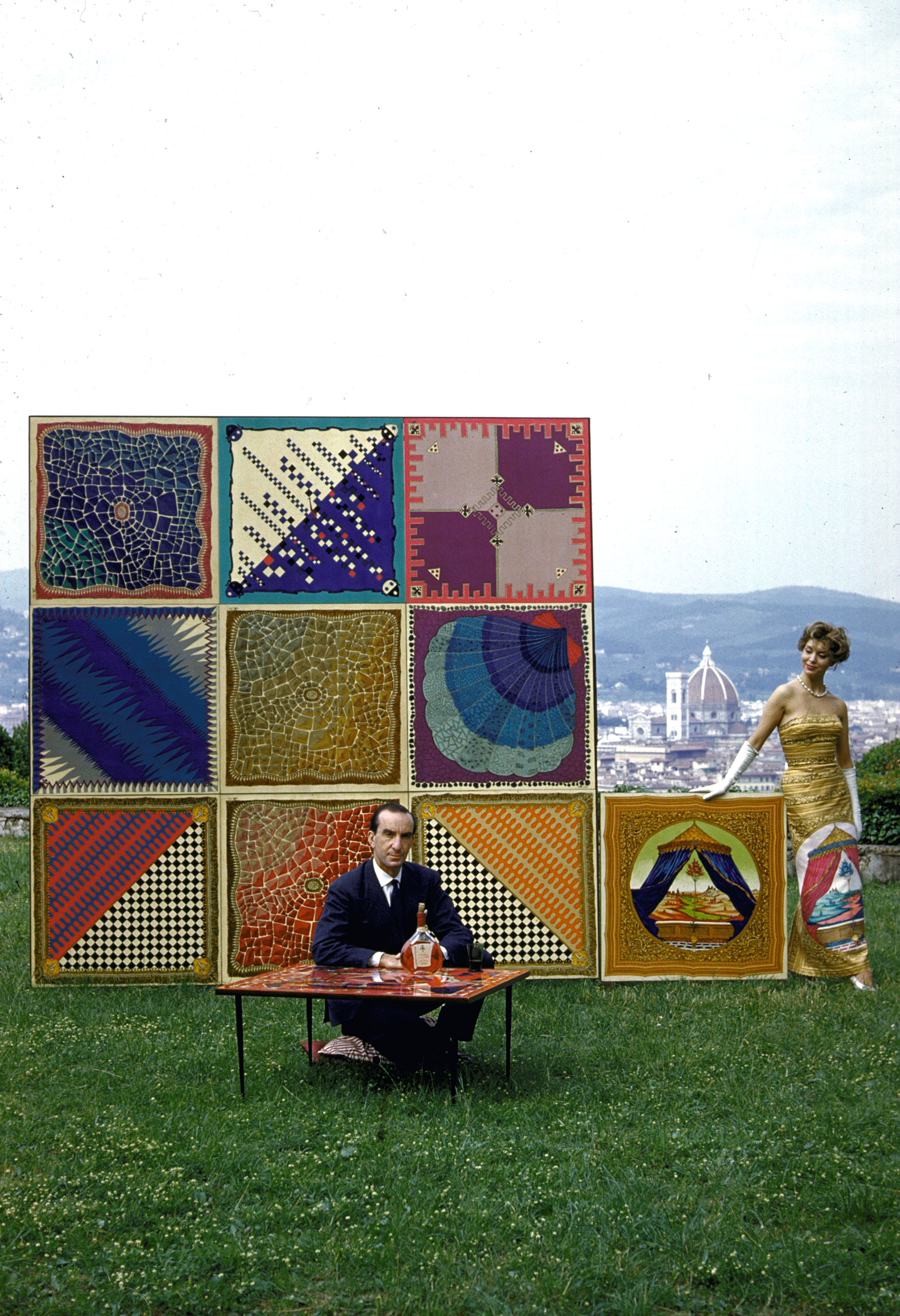 Designer Emilio Pucci on the lawn of his palazzo overlooking Florence, 1959.