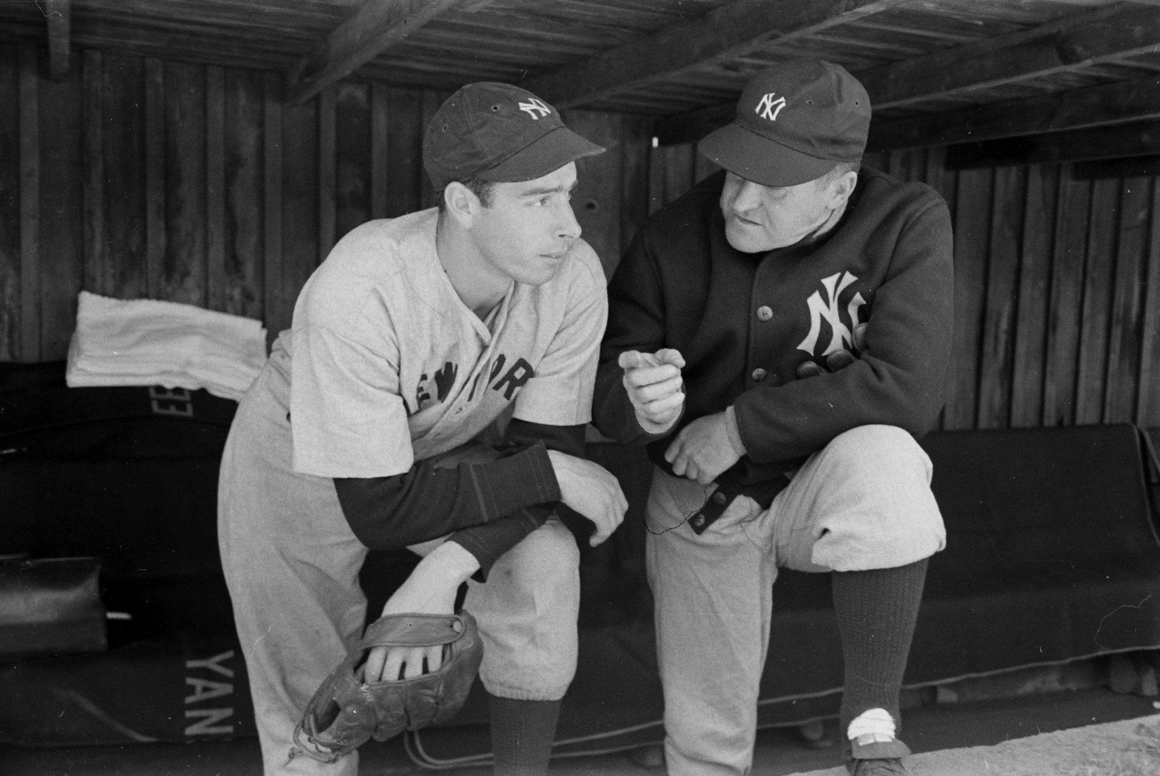Joe DiMaggio with Yankee Hall of Fame manager Joe McCarthy, 1939.
