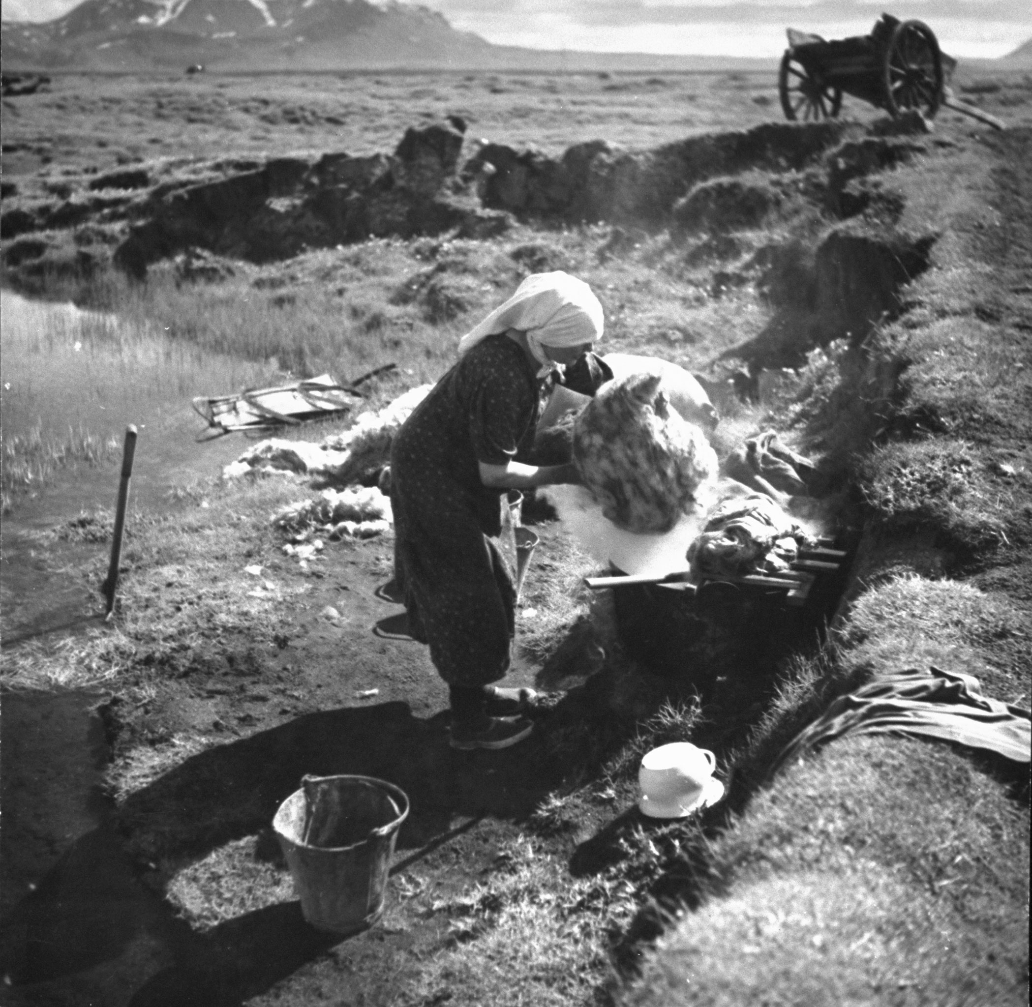 Icelandic woman boiling wool, 1938