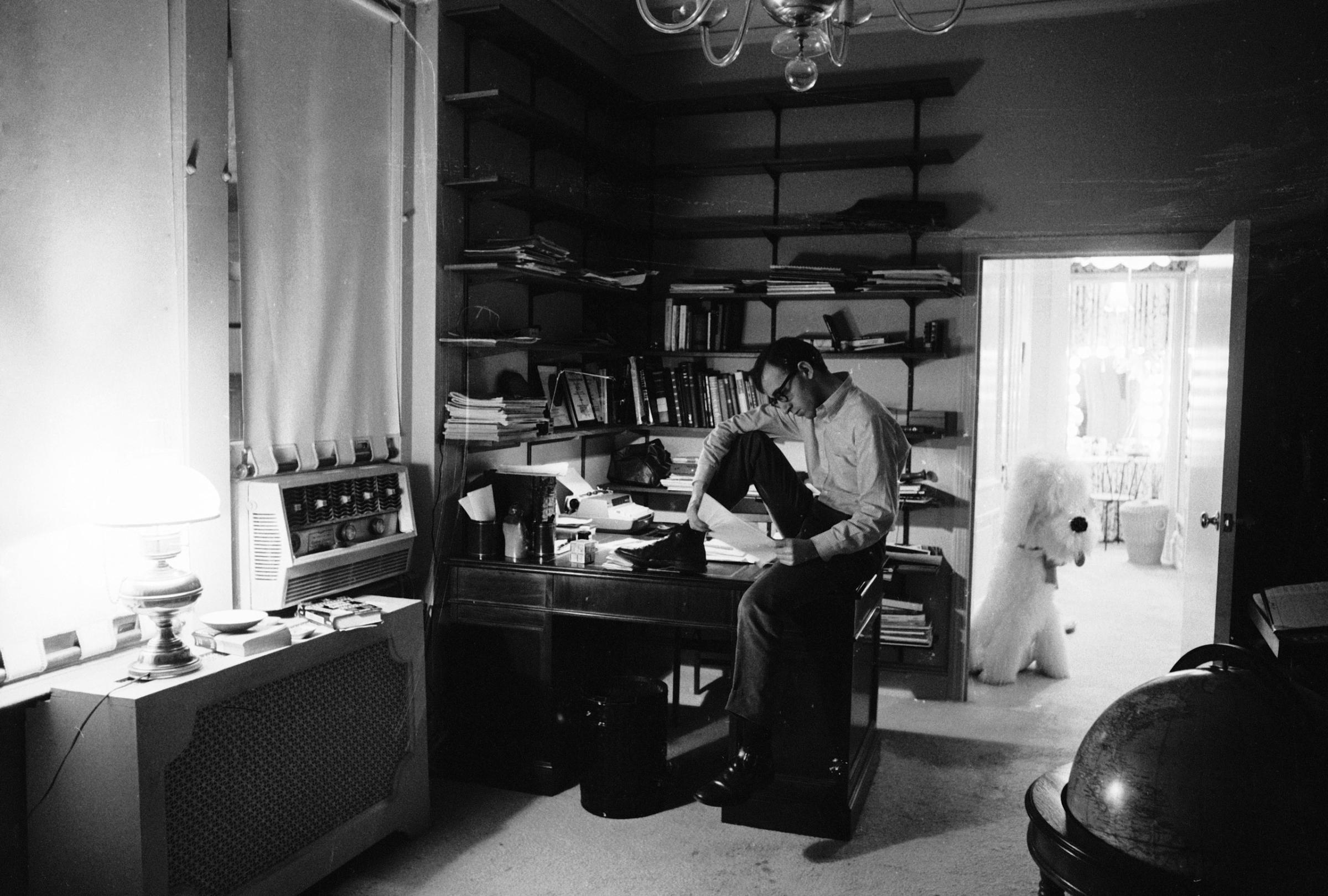 Woody Allen at home in Manhattan, 1967.