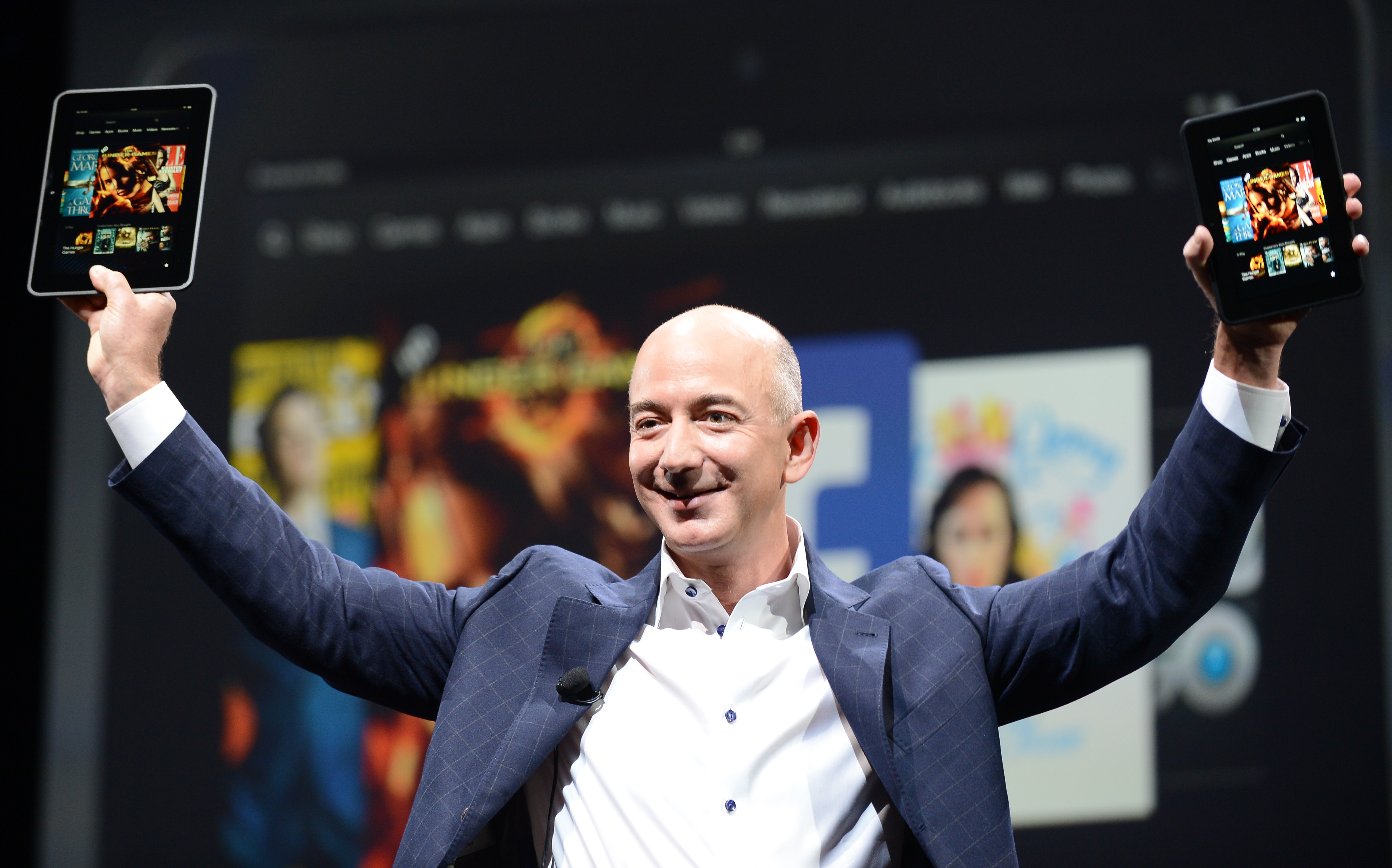 Jeff Bezos, CEO of Amazon, introduces new Kindle Fire HD Family during the AMAZON press conference on September 06, 2012 in Santa Monica, California. (Joe Klamar&mdash;AFP/Getty Images)