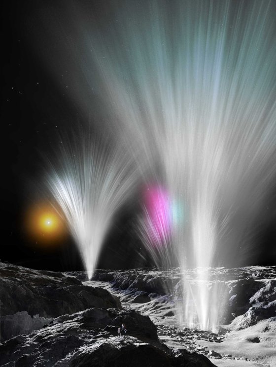The ice geysers of Enceladus, the sixth-largest moon of Saturn