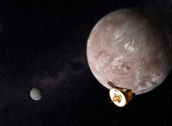 Pluto, Charon and NASA's New Horizons probe, July 2015