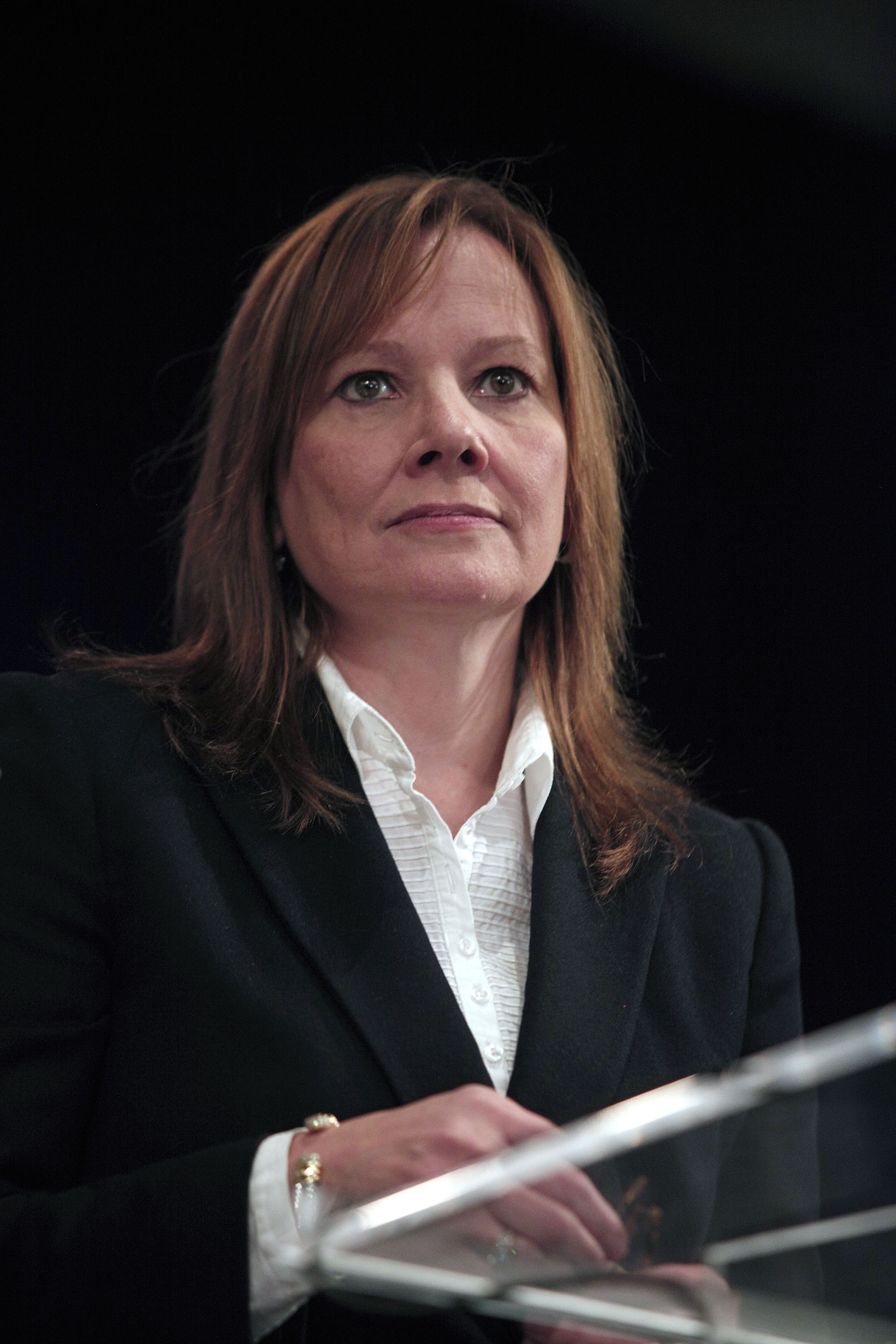 General Motors Chief Executive Officer Mary Barra address the Detroit Economic Club October 28, 2014 in Detroit, Michigan. Barra announced that GM will be investing $540 million in its plants in Michigan. $240 million of that will be invested in the company's Warren Transmission Plant, allowing them to produce the transmissions for the next-generation Chevrolet Volt in Michigan, as opposed to in Mexico. (Bill Pugliano—Getty Images)