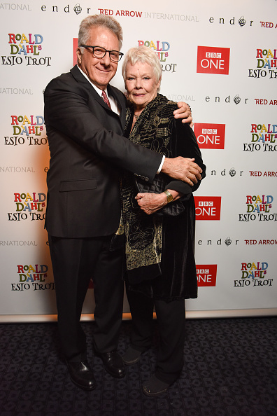 Dustin Hoffman and Judi Dench attend Roald Dahl's <i>Esio Trot</i> VIP red-carpet screening on Nov. 12, 2014, in London (Nicky J Sims—Getty Images)
