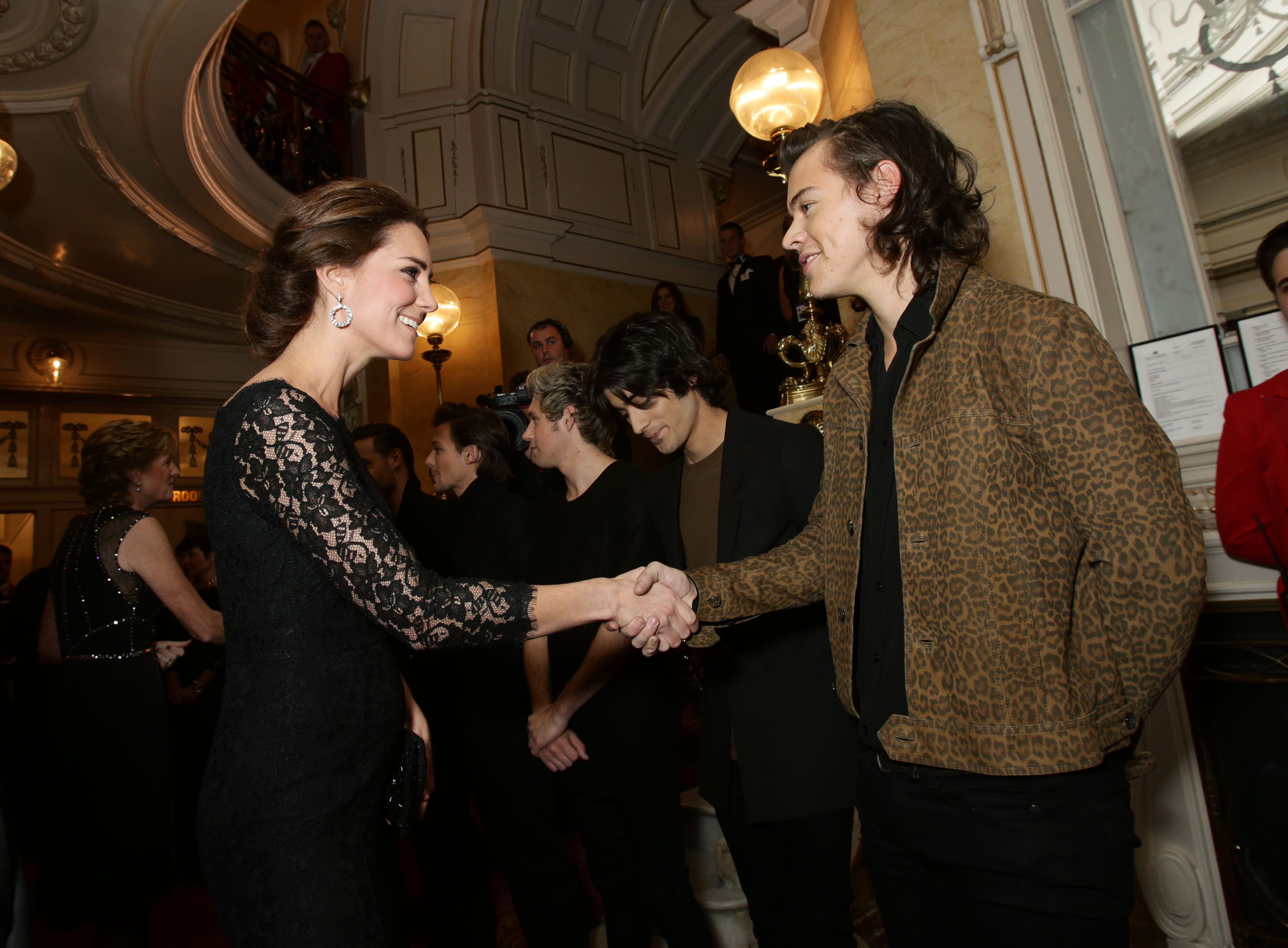 Catherine, Duchess of Cambridge meets boy band One Direction at The Royal Variety Performance at the London Palladium on November 13, 2014 in London, England. (Yui Mok—WPA Pool/Getty Images)