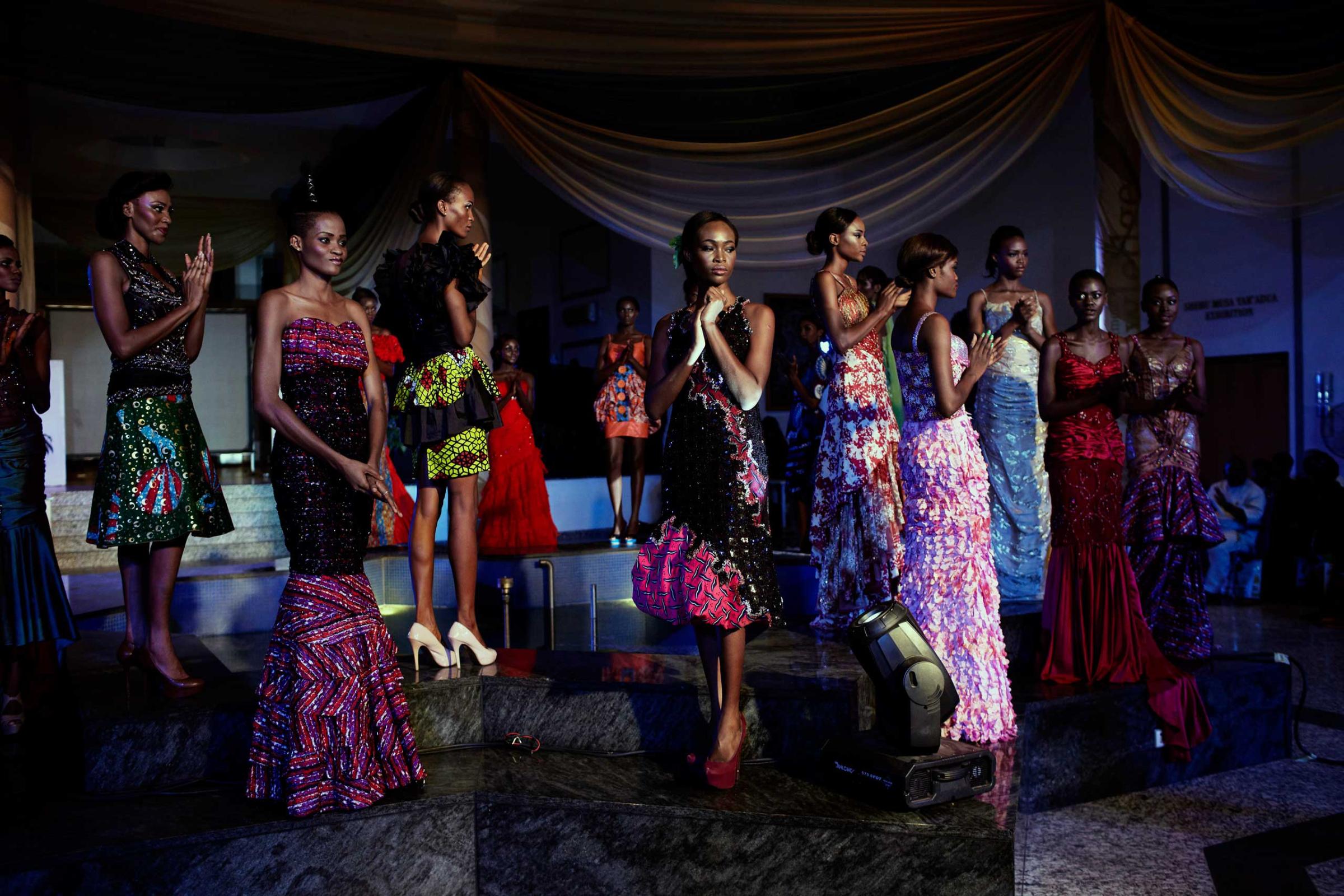 Models walk during a fashion show launching ECOWAS fashion week on May 26, 2013 in Abuja, Nigeria.