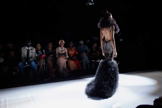 Models walk the catwalk during a show at Lagos Fashion Design Week on Oct. 26, 2013 in Lagos, Nigeria.
