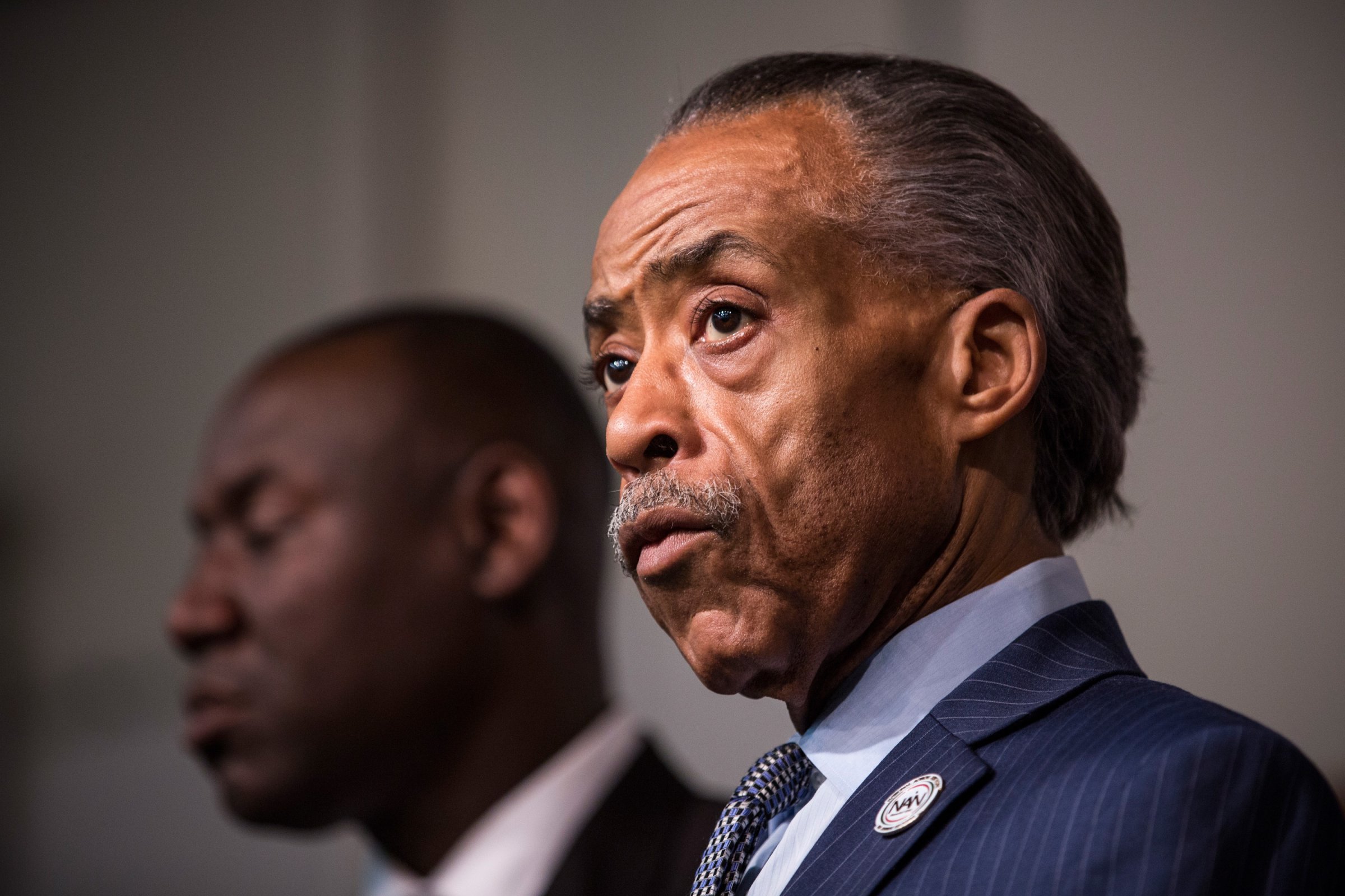 Reverand Al Sharpton speaks at a press conference on the eve of Thanksgiving to pray and address the events of the last few days regarding the grand jury verdict of police officer Darren Wilson on Nov. 26, 2014 in New York.