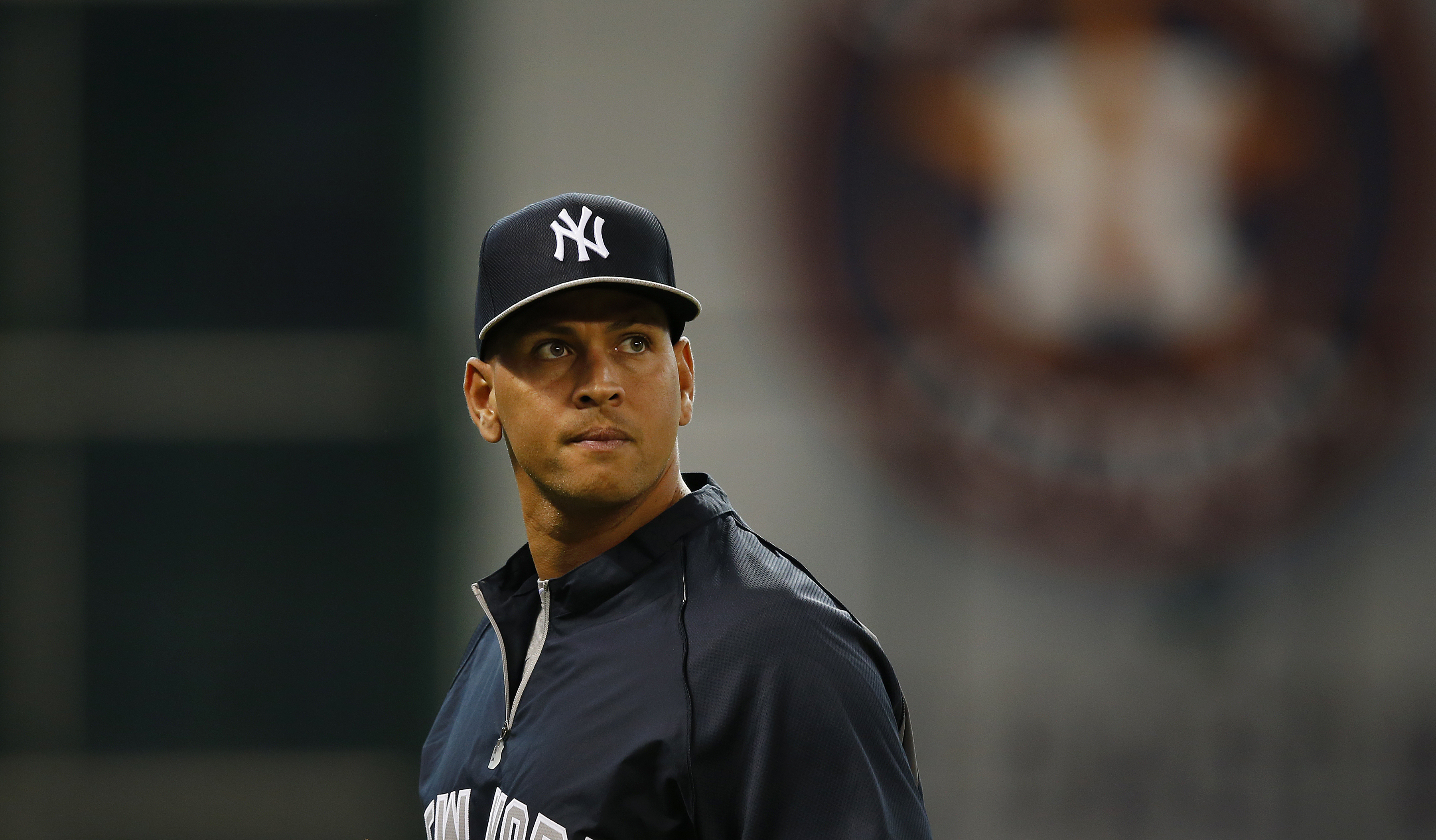 New York Yankees third baseman Alex Rodriguez (13) looks on prior to an MLB baseball game against the Houston Astros at Minute Maid Park on Sept. 27, 2013 in Houston. (Aaron M. Sprecher—AP)