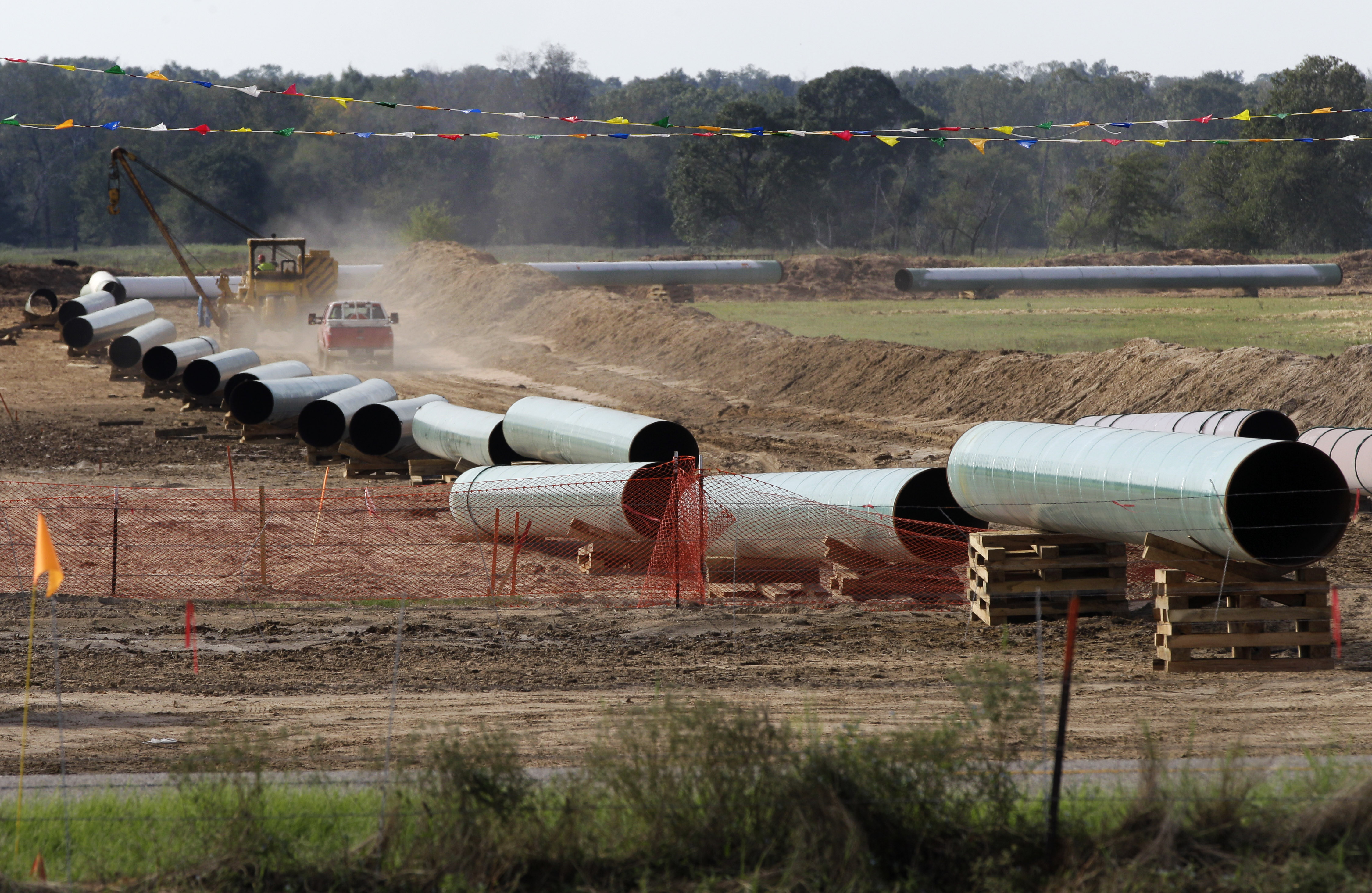 In this Oct. 4, 2012 file photo, large sections of pipe are shown in Sumner, Texas. Republicans are counting on a swift vote in early 2015 on building the Keystone XL pipeline to carry oil from Canada to the U.S. Gulf Coast now that Republicans clearly have the numbers in the Senate. (Tony Gutierrez—AP)