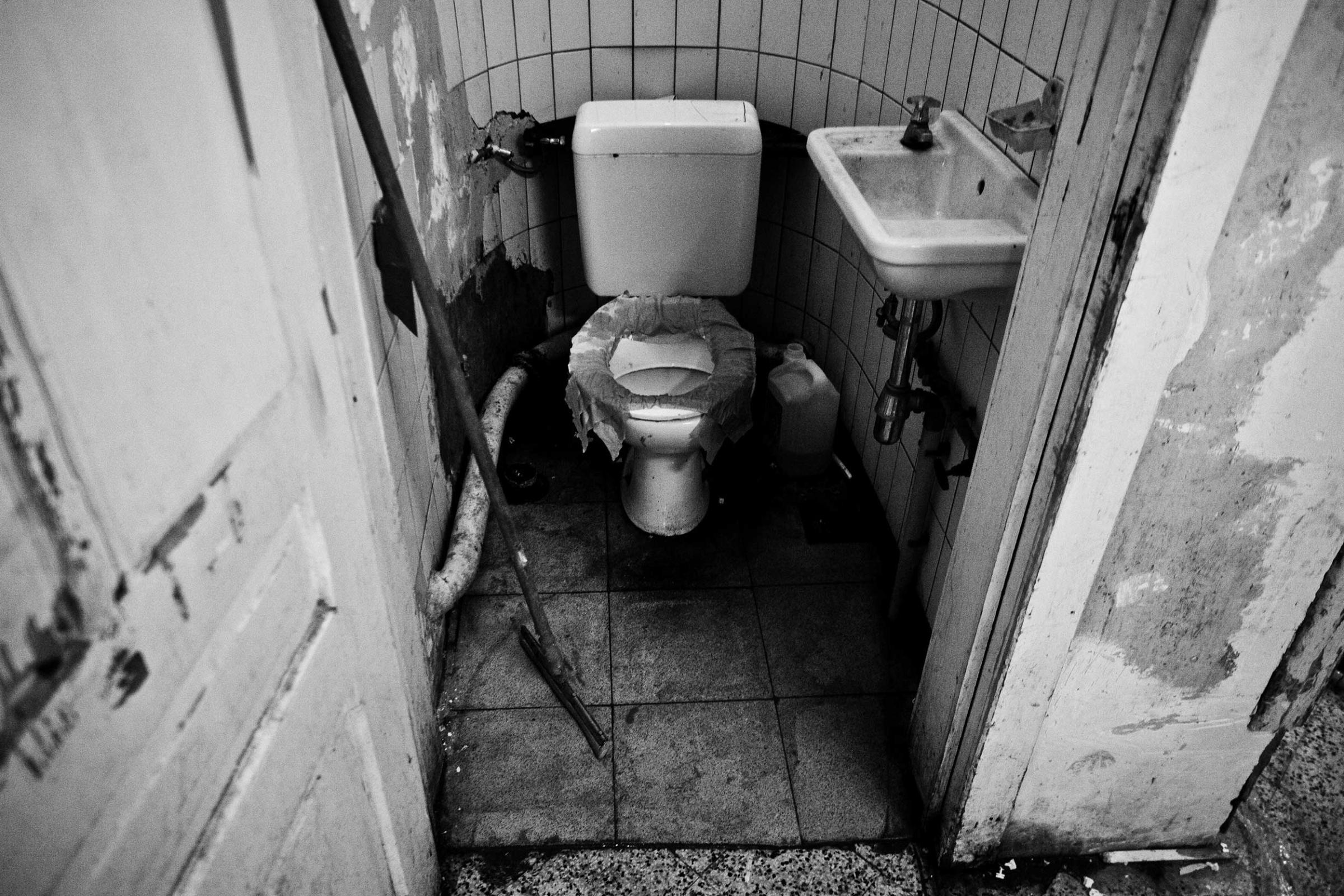 Toilet for working prisoners inside the prison of Forest, Brussels, Belgium on October 2011.