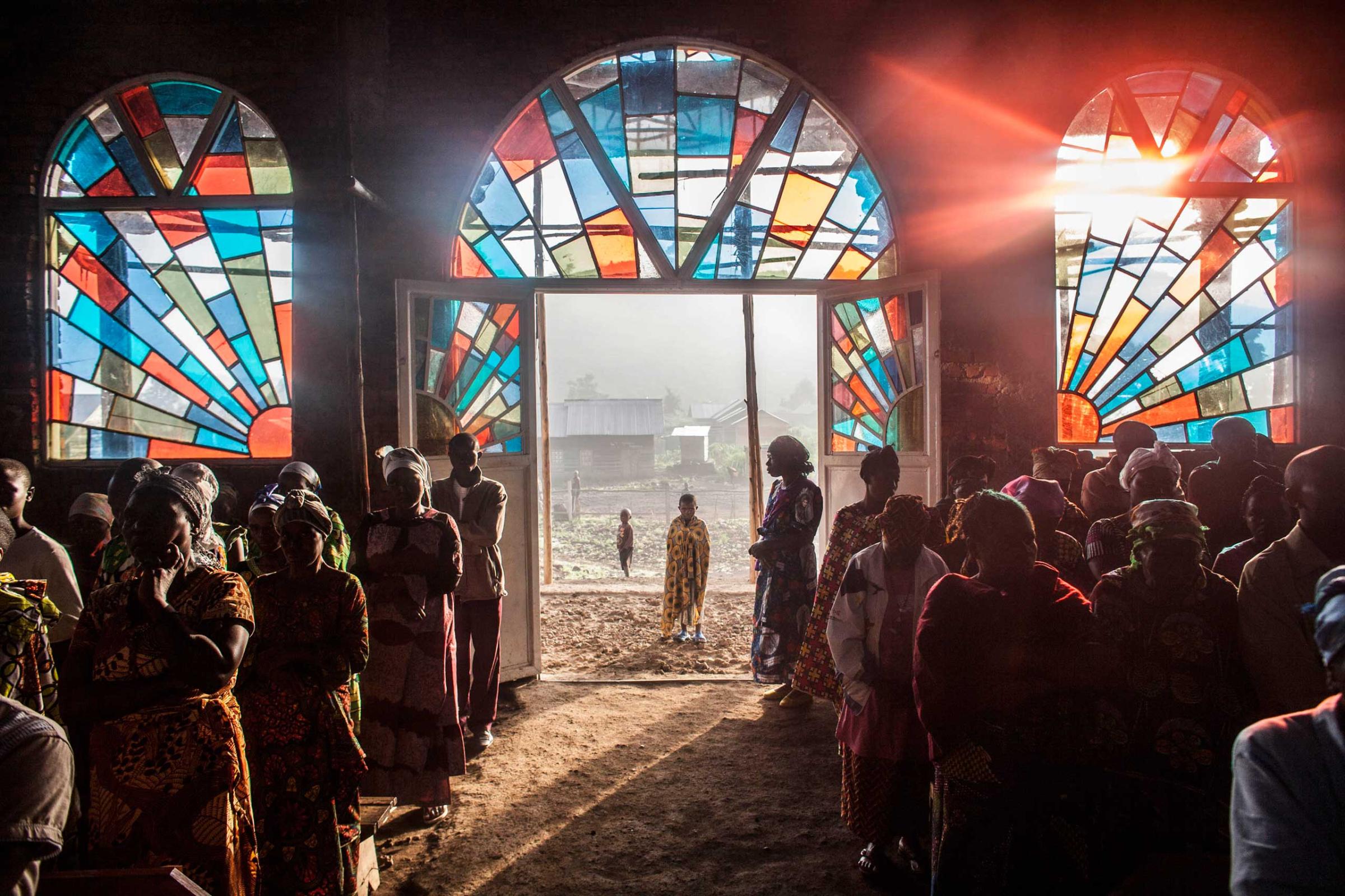 People attend a Sunday church service in the village of Kitshanga, in Masisi territory, Democratic Republic of Congo.