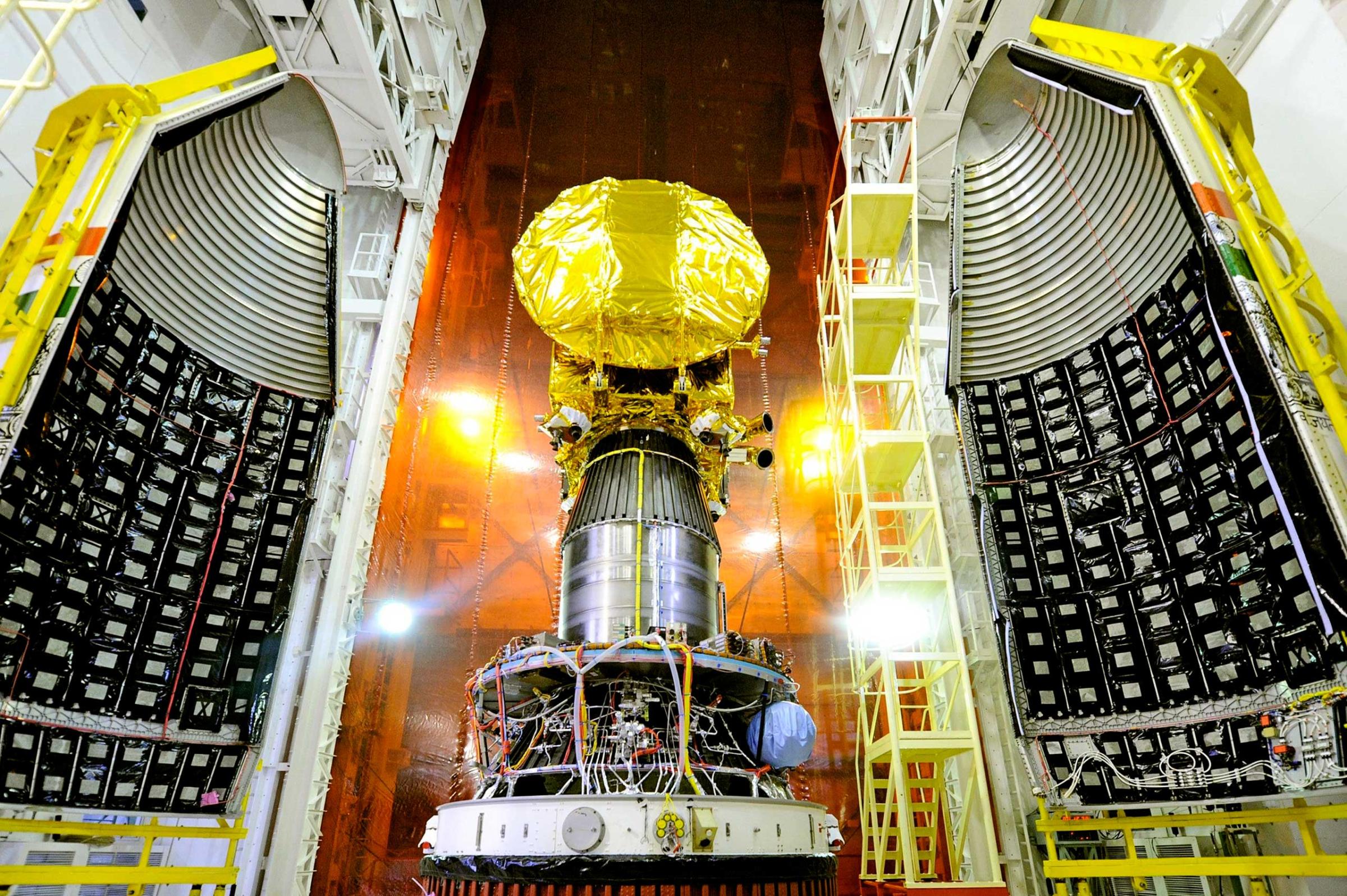 Mangalyaan, India's Mars Orbiter Mission, is prepared for its Nov. 5, 2013 launch into space.