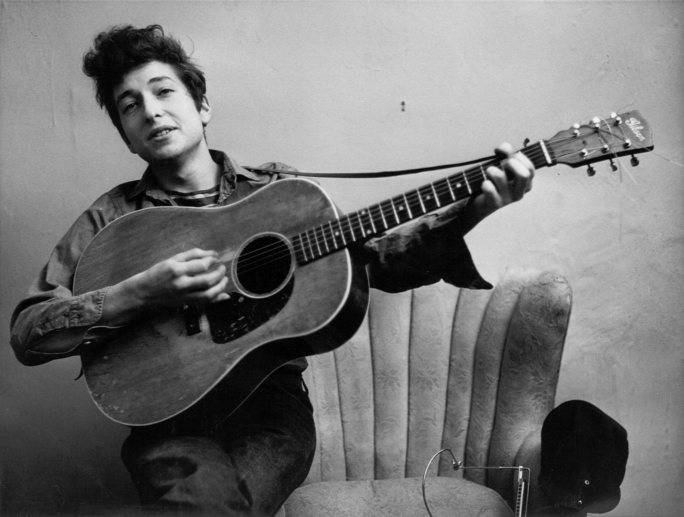 Bob Dylan Portrait With Acoustic Guitar