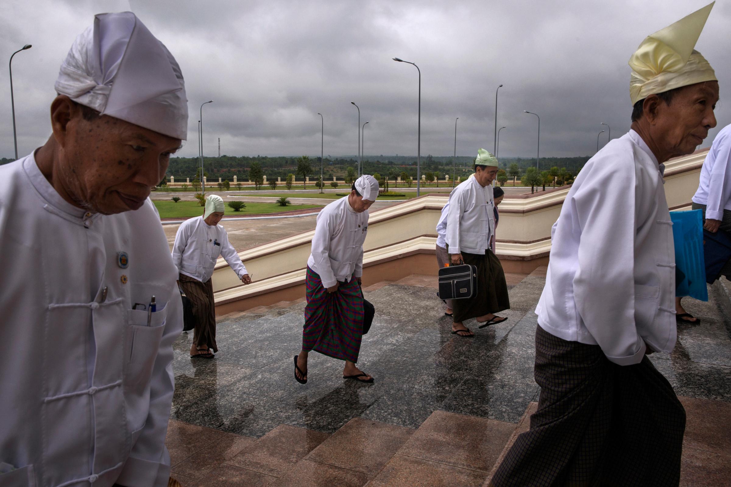 MPs arrive at the Parliament in Naypyidaw, Burma,  June 20th, 2014.