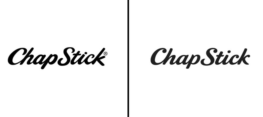 Left: Previous Chap Stick logo; Right: Updated logo as of May, 2014.