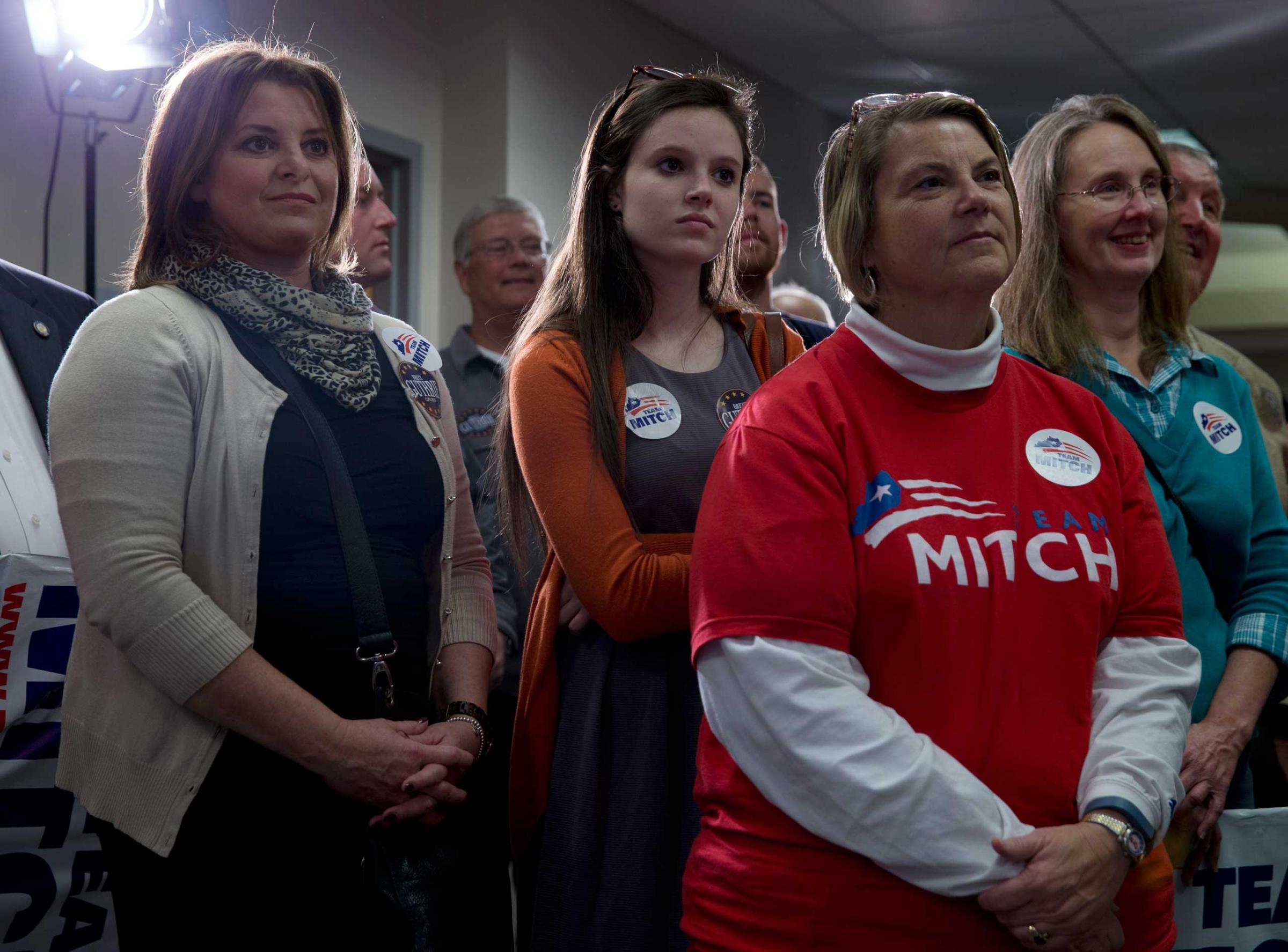 Supporters of Sen. Mitch McConnell at campaign rally at the Bowling Green-Warren Co. Regional Airport in Bowling Green, Ky. on Nov. 3, 2014.
