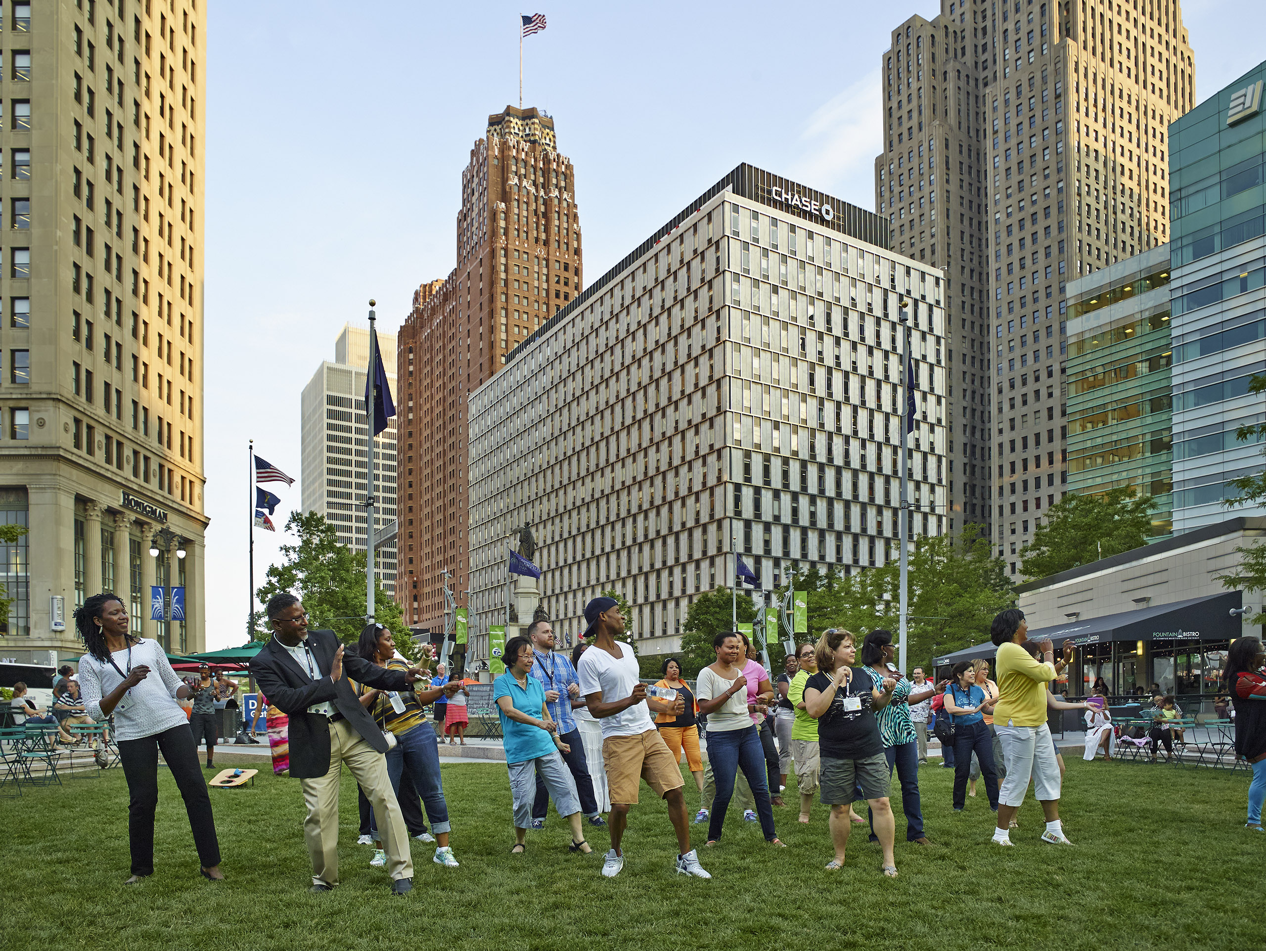 A group of diversity activists celebrate at a downtown Detroit park (Photograph by Andrew Moore)