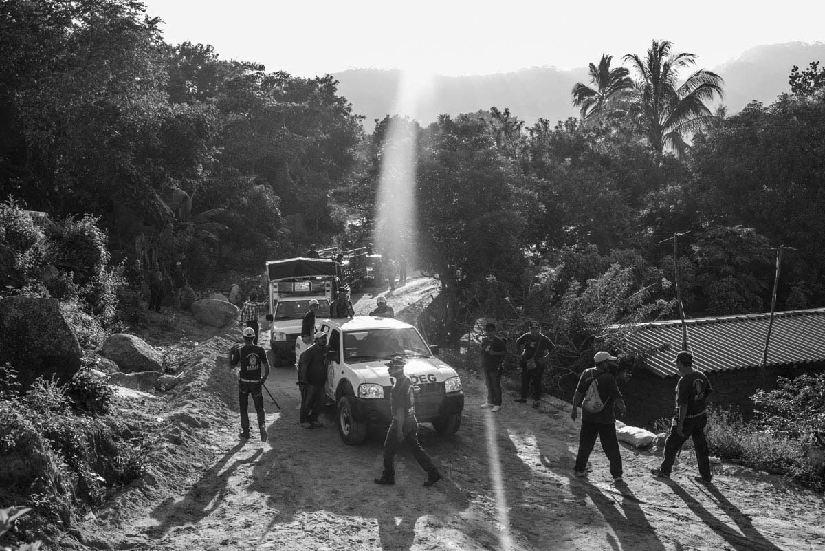 XALTIANGUIS, MEXICO - NOVEMER 2, 2014:Patrol of Community Police of Xaltianguis. It´s one of the biggest and more important in Guerrero State. They searched for the students immediately after they disappeared on September 26th in Iguala. Since then, the community has been demonstrating and blocking the road from Mexico DF to the touristic Acapulco.Sebastian Liste—NOOR FOR TIME