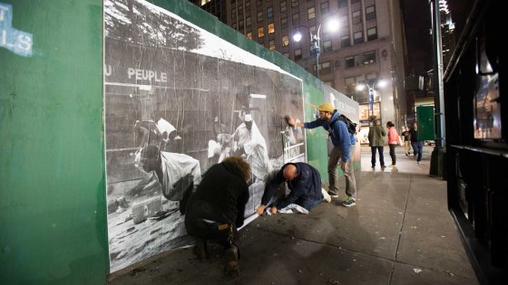 The Dysturb collective at work on 43rd Street and 5th Avenue in New York. October 16th 2014.