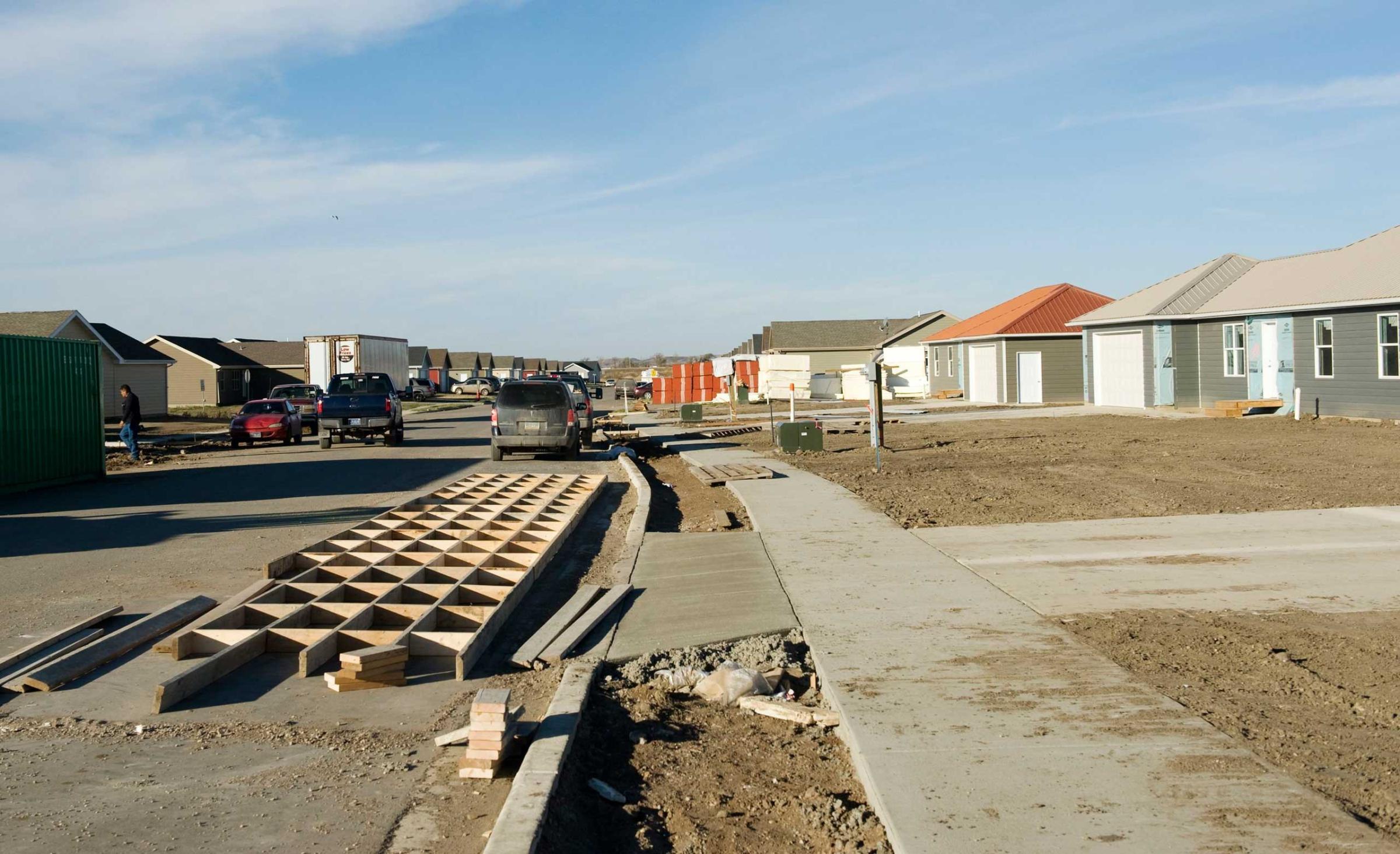A housing development for members of the Three Affiliated Tribes under construction in New Town on the Fort Berthold Reservation in North Dakota