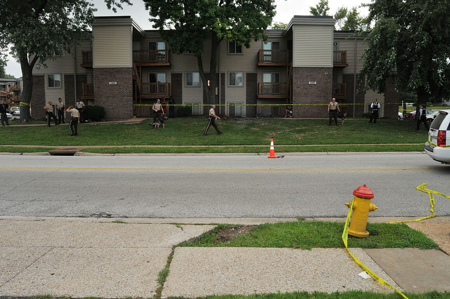 An undated evidence photograph made available by the St. Louis County prosecutors office on Nov. 25, 2014 shows the scene of the crime where Michael Brown was shot by Ferguson Police office Darren Wilson.