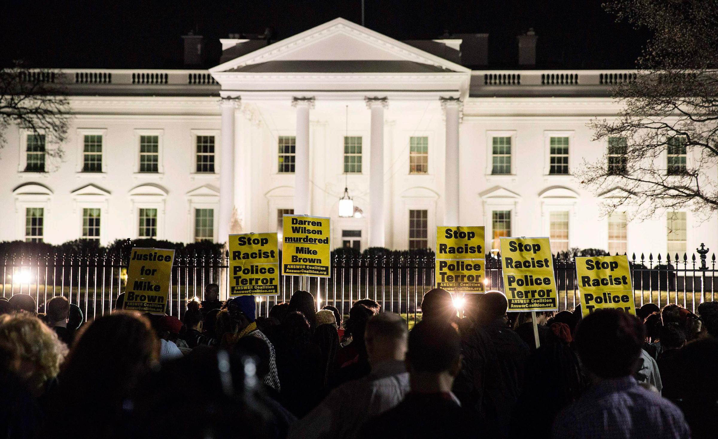 Protesters demonstrate in front of the White House in Washington, D.C., on Nov. 24, 2014.