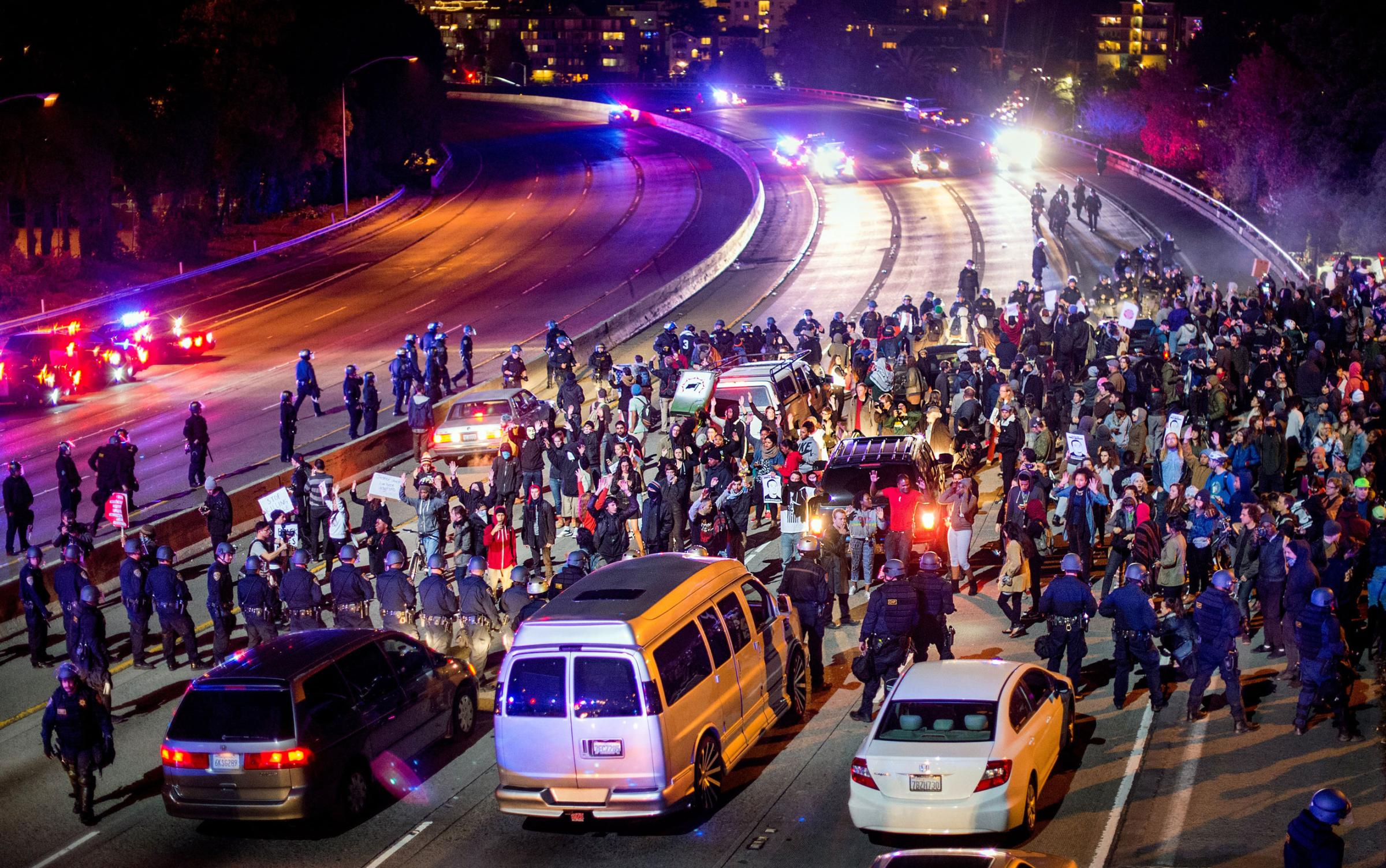 Protesters block Interstate 580 in Oakland, Calif., on Nov. 24, 2014.