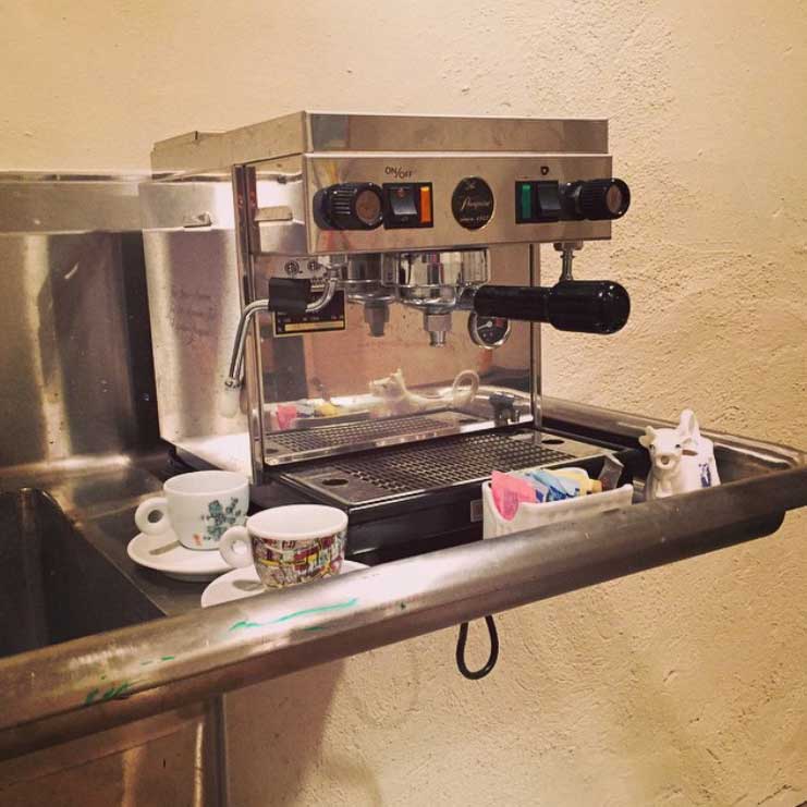 Now Joel is in on the fun. He re-staged my coffee maker staging with a semi-broken Pasquini espresso maker. It's becoming a competition! Submit your home staging submissions for "garage office utility sink!" (Anything will win compared to two jars of dried beans.)