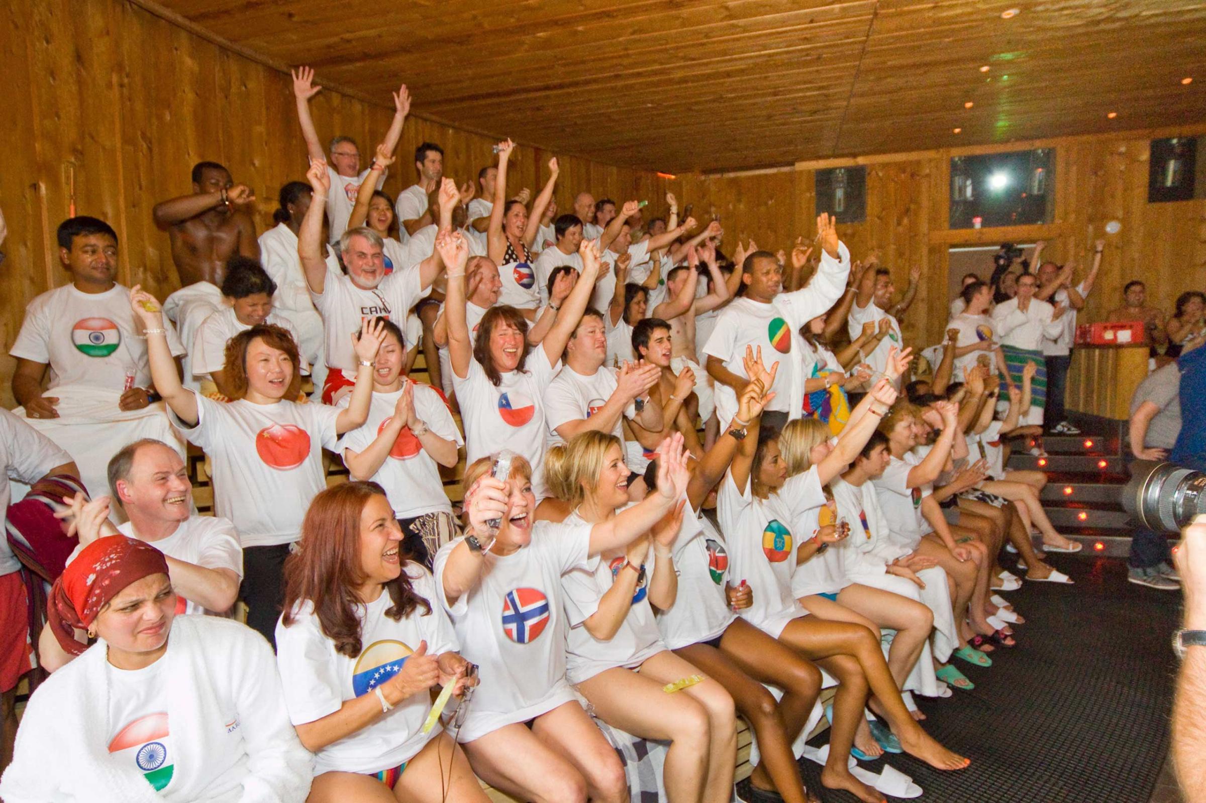 Record title: most nationalities in a saunaRecord to beat: 76Final result: 91 Additional info: On 18th November at 11.00 clock, Maximare in Hamm have had 91 different nationalities in a sauna in celebration of Guinness World Records Day)