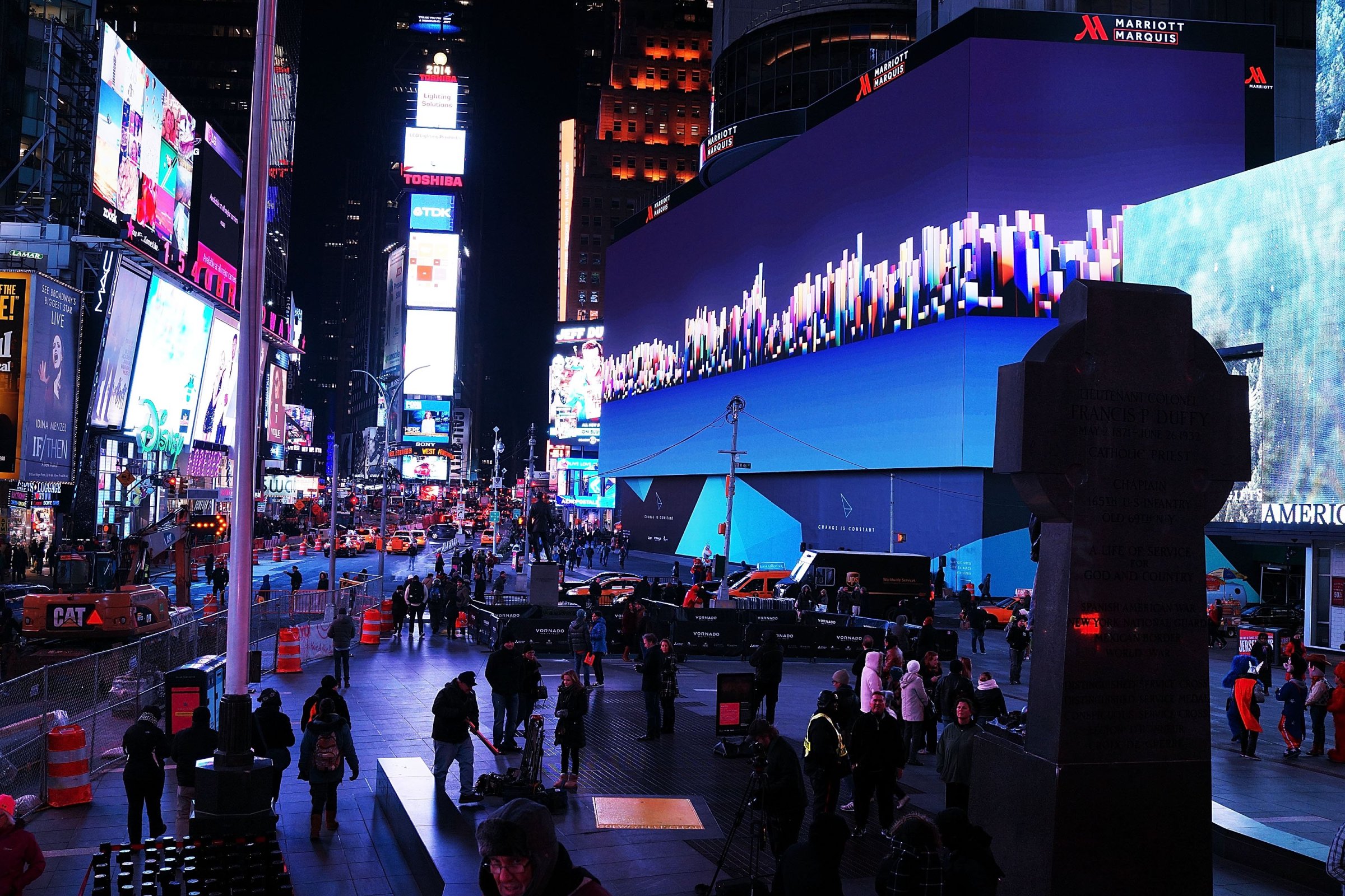 Billed as Times Square's largest and most expensive digital billboard, a new megascreen is debuted in front of the Marriott Marquis hotel on Nov.18, 2014 in New York City.