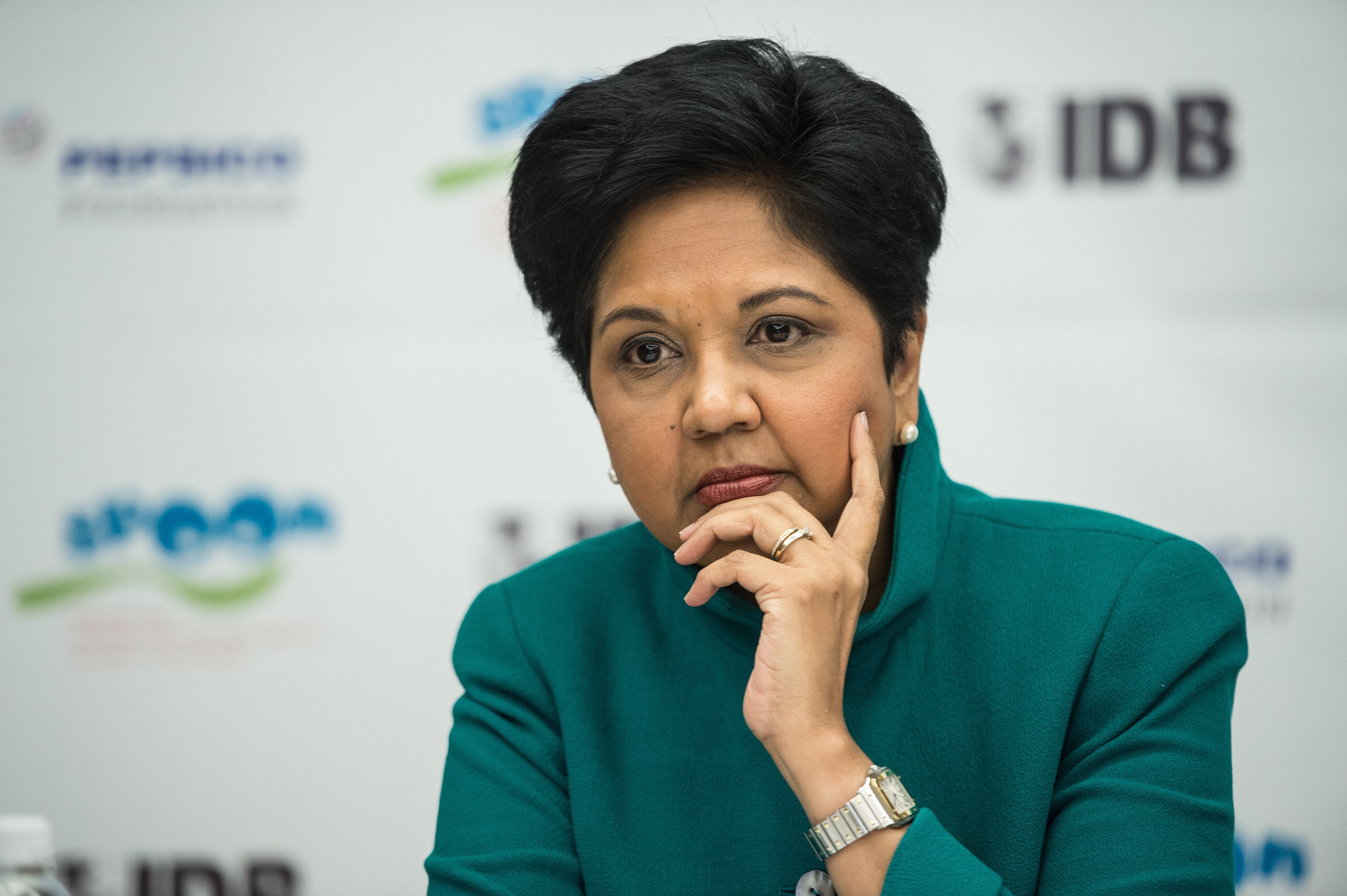 Pepsico CEO Indra Nooyi during the announcement of a partnership in Washington, D.C. on Oct. 15, 2014. (NICHOLAS KAMM—AFP/Getty Images)