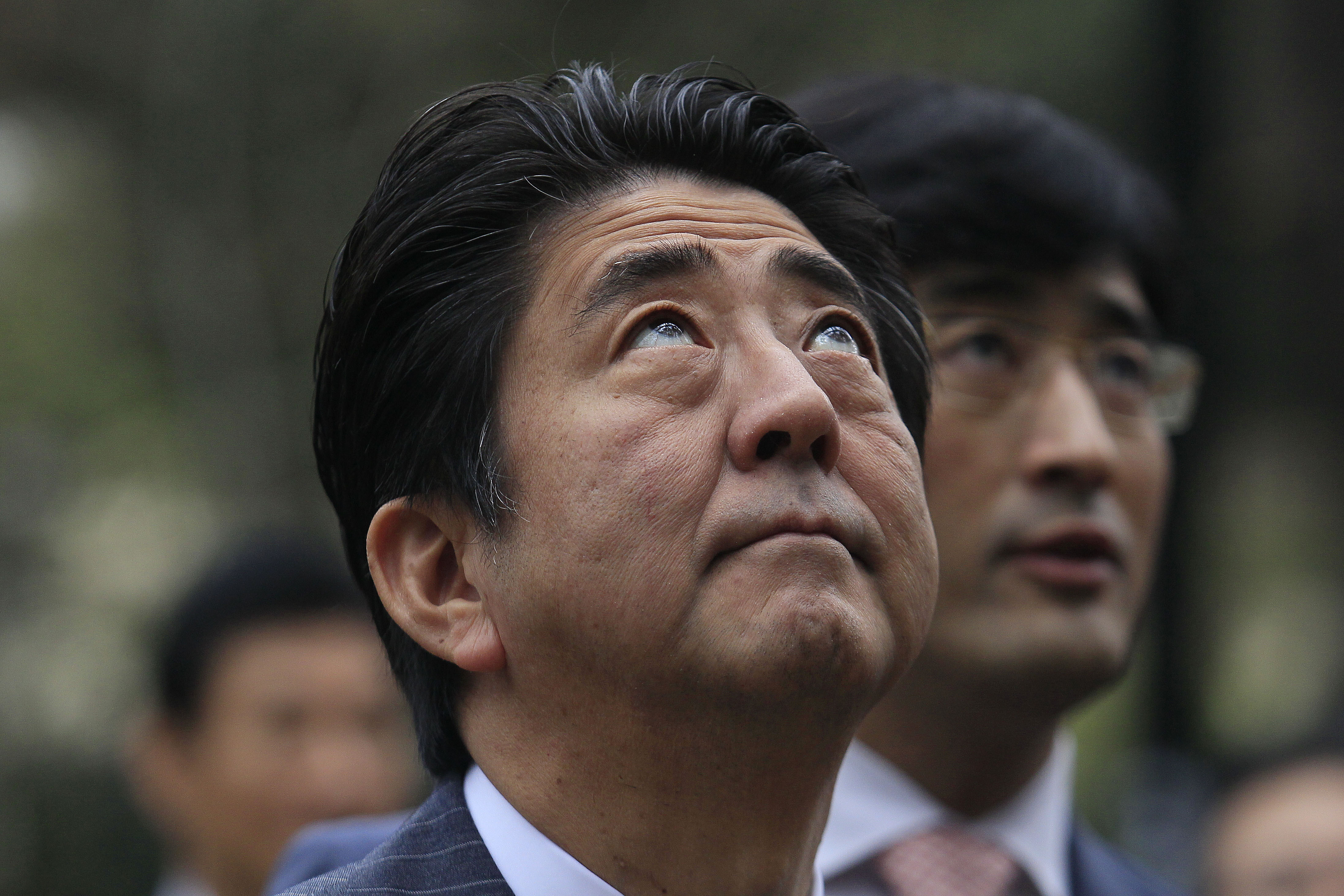 Japan's Prime Minister Shinzo Abe visits the Santa Lucia Hill Japanese Gardens in Santiago, Chile, on July 31, 2014 (Luis Hidalgo—AP)