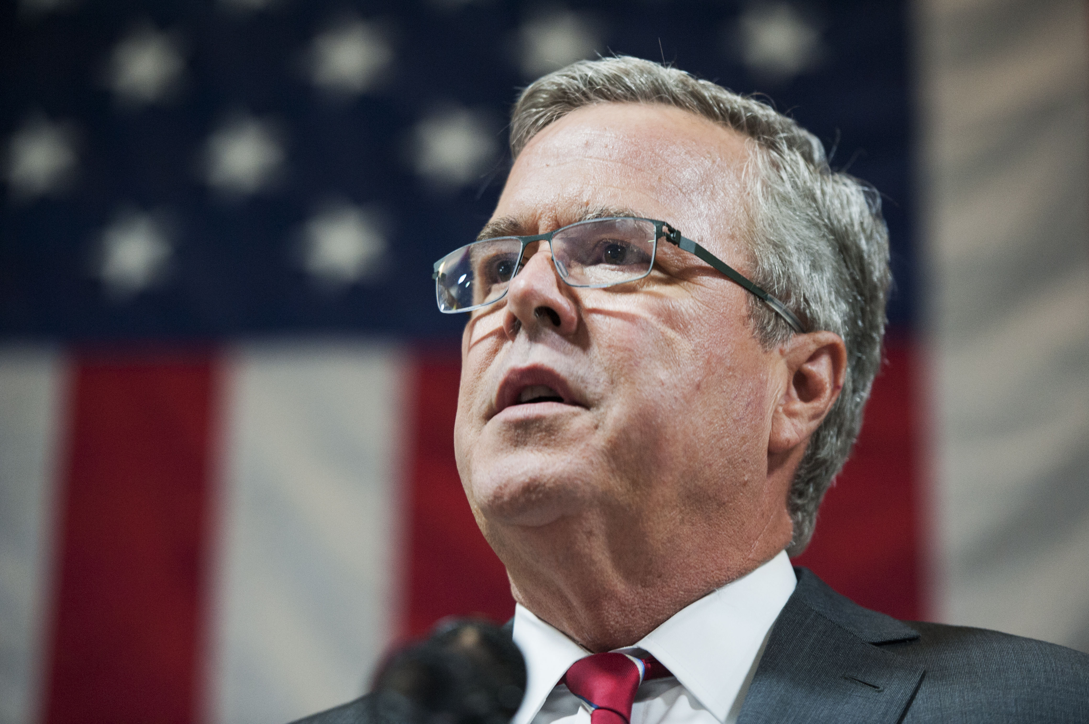 Former Florida Gov. Jeb Bush, speaks at an event at Illuminating Technologies Inc., in Greensboro, N.C. on Sept. 24, 2014.