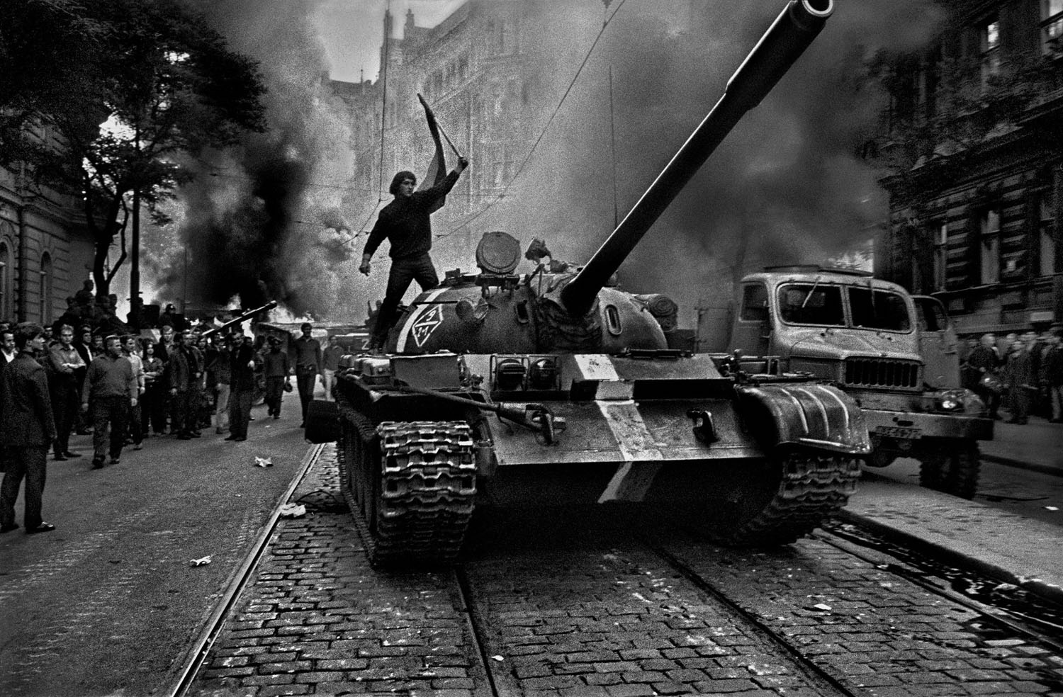Warsaw Pact tanks invade Prague, Aug. 1968.