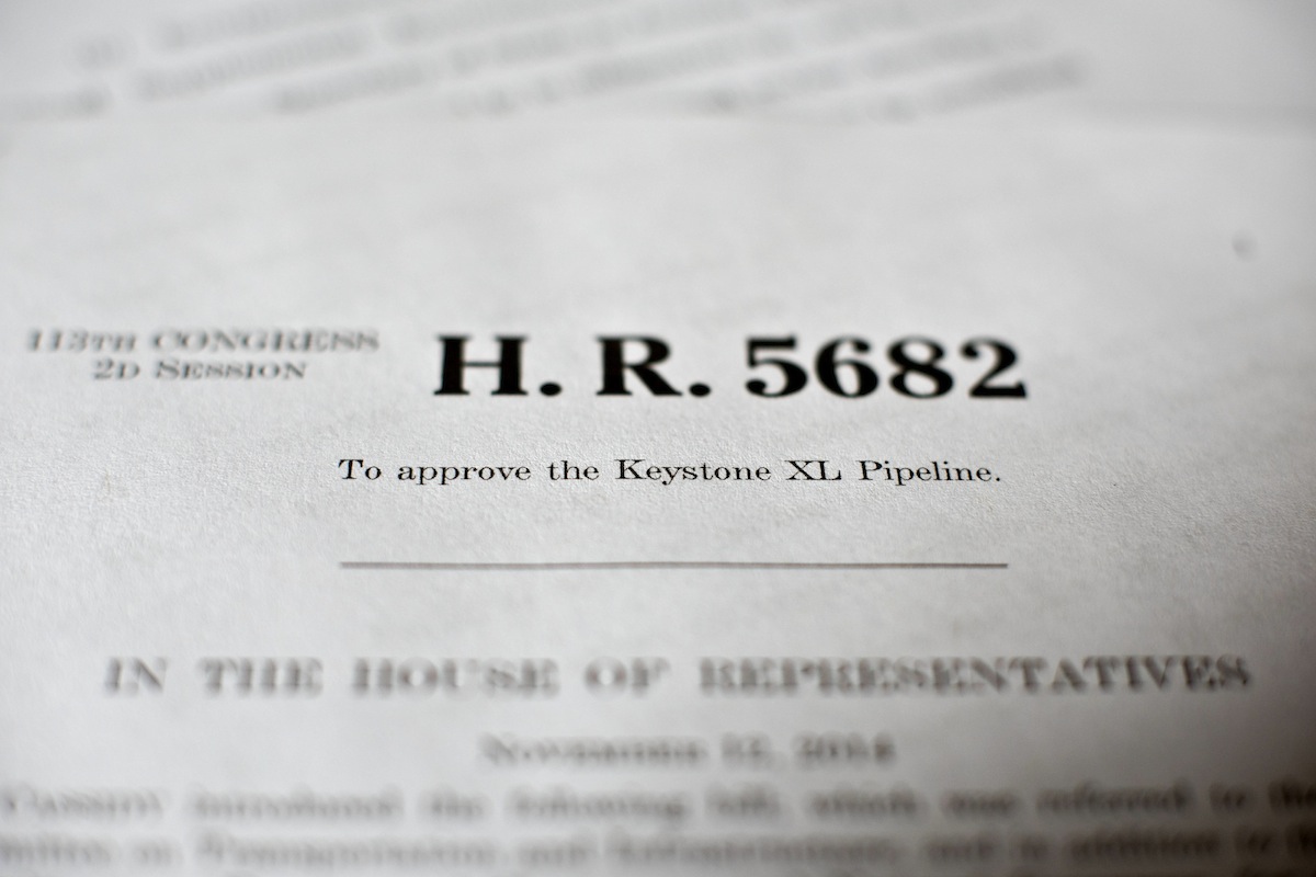 A copy of H. R. 5682, a bill which would approve the Keystone XL Pipeline, on Nov. 14, 2014. (Daniel Acker—Bloomberg / Getty Images)