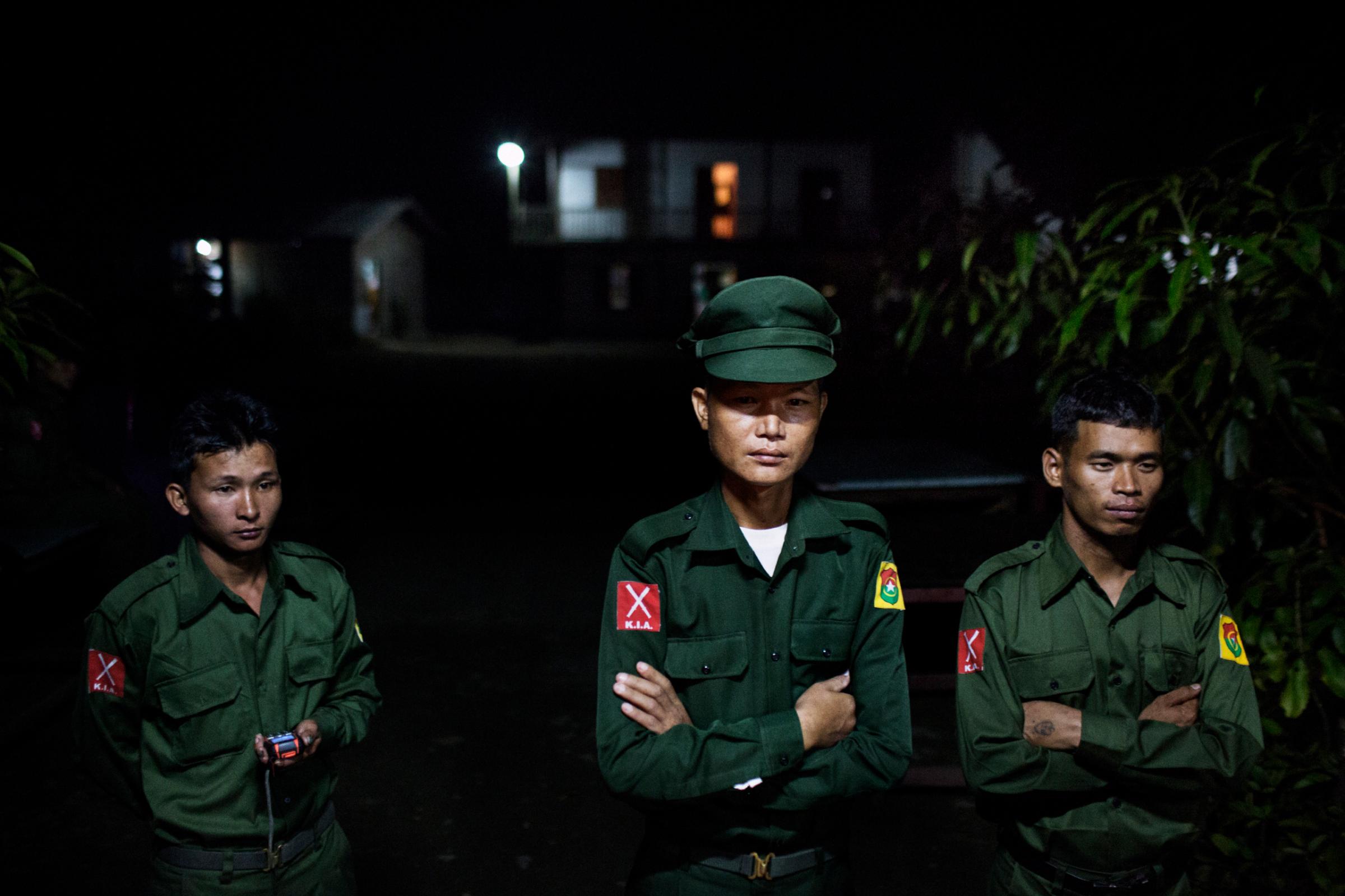 KIA soldiers in Laiza, Kachin Independence Army (KIA) controlled territory of Kachin State, Burma, Nov. 9th, 2014.