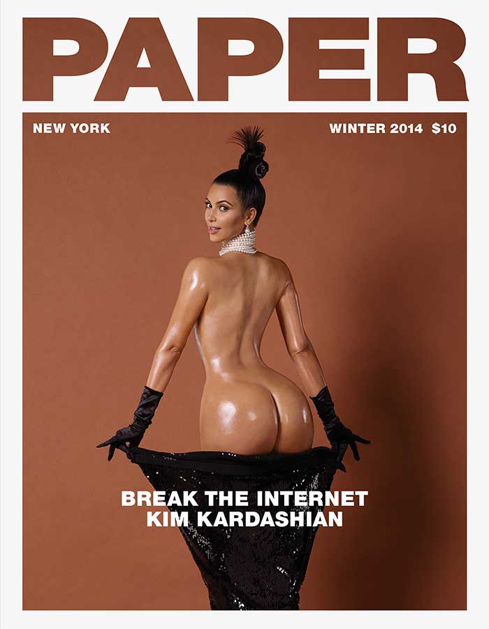 From the #worldsmosttalkedaboutcouple to the #worldsmosttalkedaboutbutt. Kim Kardashian already got national attention for being naked when a sex tape went public in 2007, but as the new cover of Paper magazine suggests, it's still her body — not her multi-million dollar iPhone game, not her TV show, not her marriage to Kanye West — that has the power to  break the Internet.