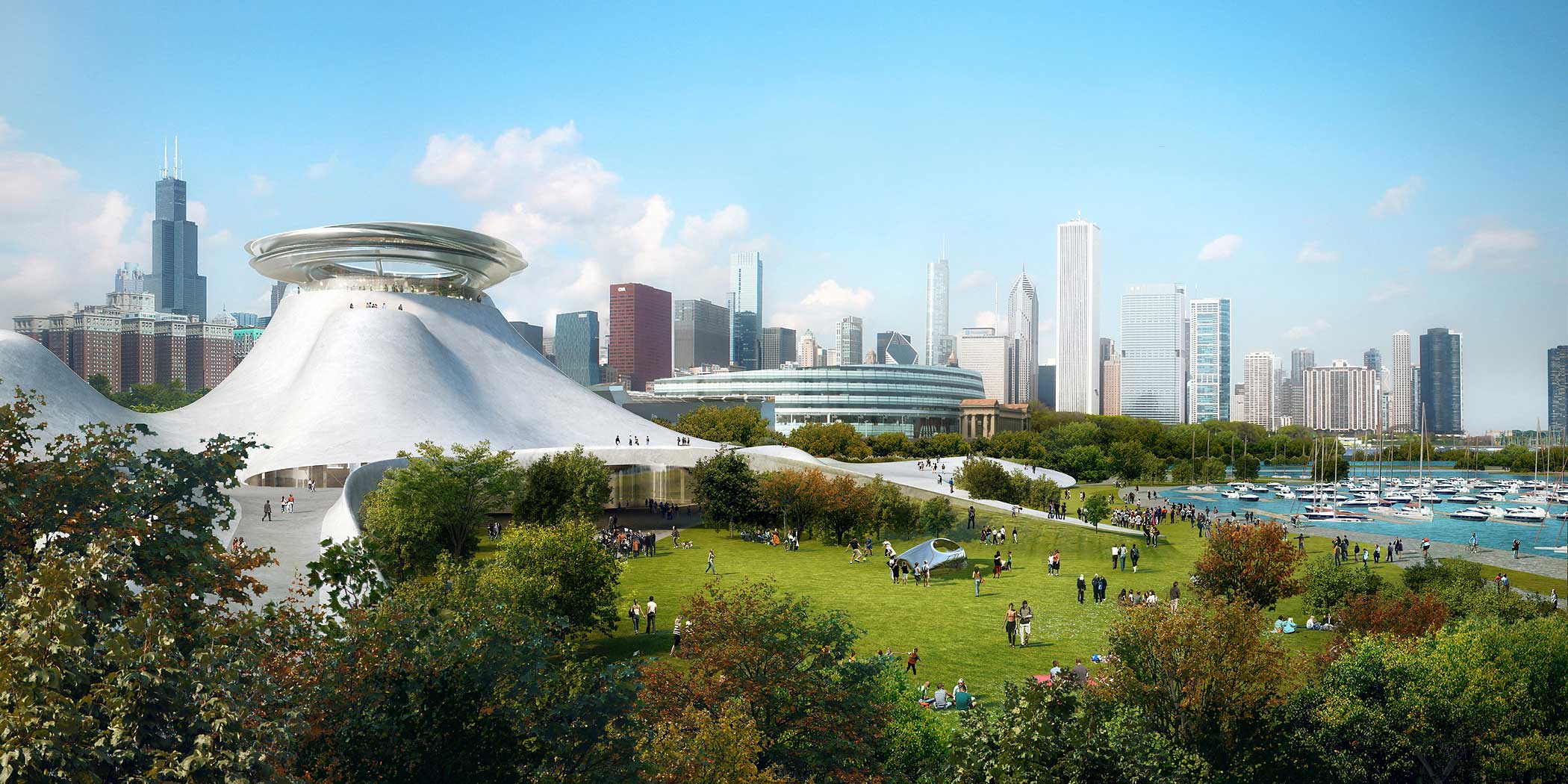 A computer rendering of the proposed Lucas Museum of Narrative Art in Chicago (Lucas Museum of Narrative Art)