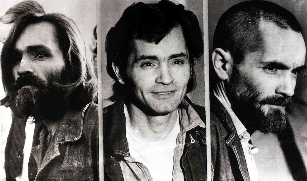 USA, Circa 1971, American cult leader and mass murderer Charles Manson is shown in these three pictures demonstrating how he has changed his appearance during his trial for the Tate-La Bianca murders in Los Angeles in 1969