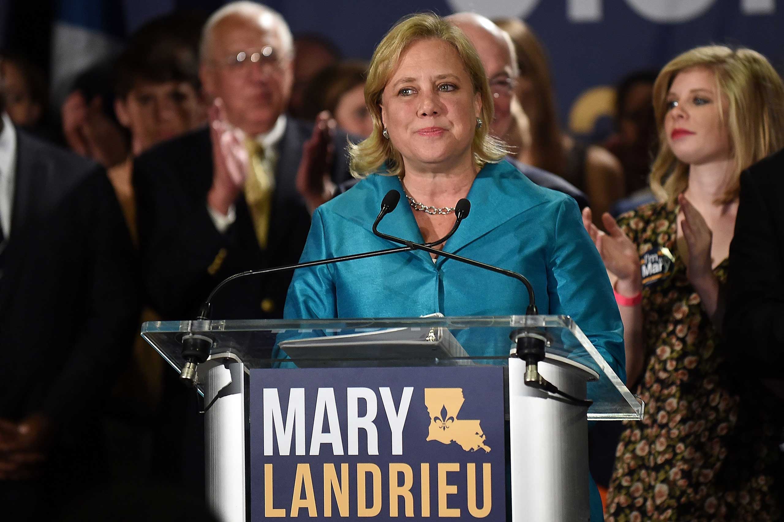 U.S. Sen. Mary Landrieu (D-LA) gathers with supporters during midterm elections at the Hyatt Regency in New Orleans on Nov. 4, 2014. (Stacy Revere—Getty Images)