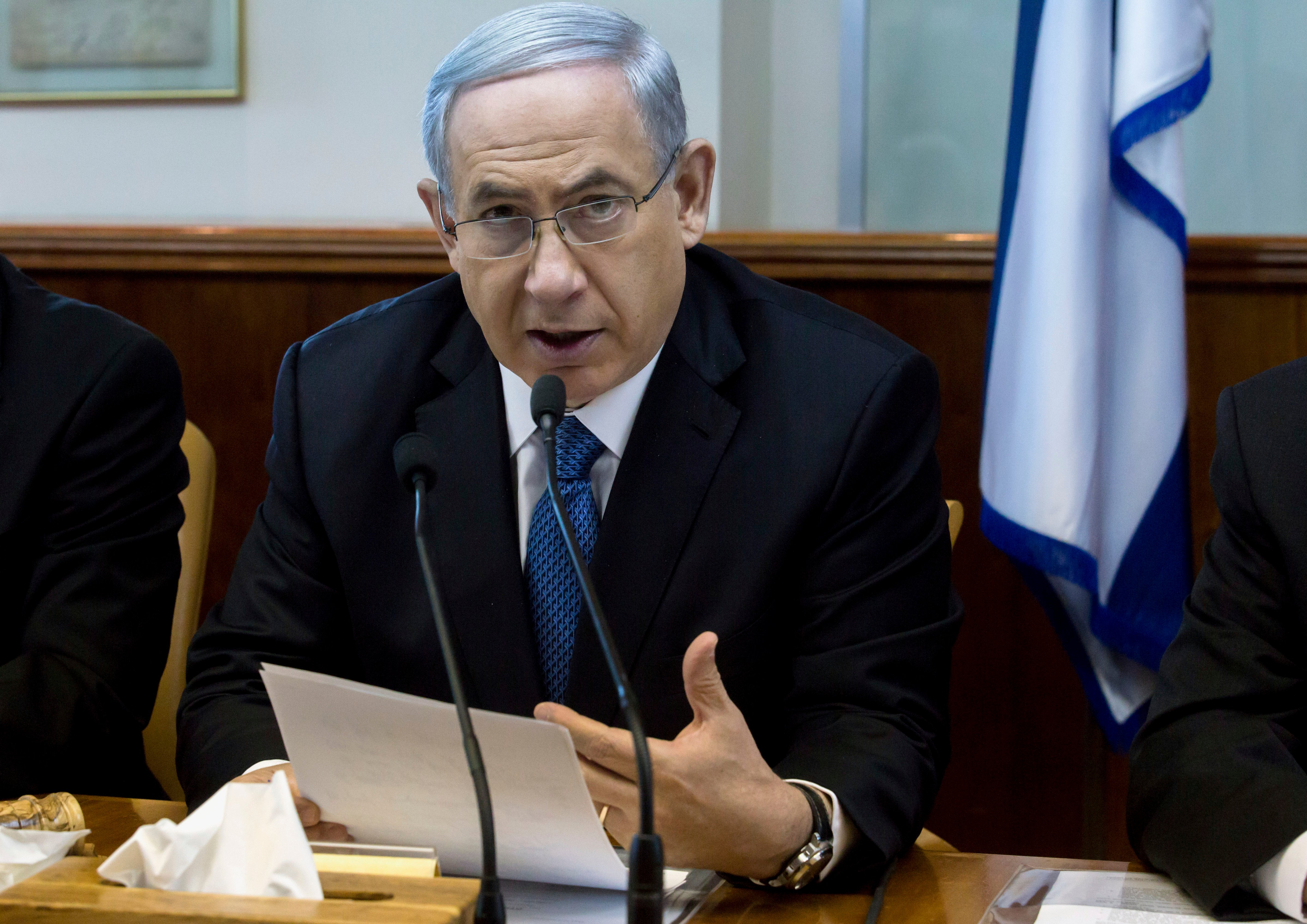 Israeli Prime Minister Benjamin Netanyahu speaks during in his Cabinet meeting in his office in Jerusalem on Nov. 23, 2014 (Jim Hollander—AP)