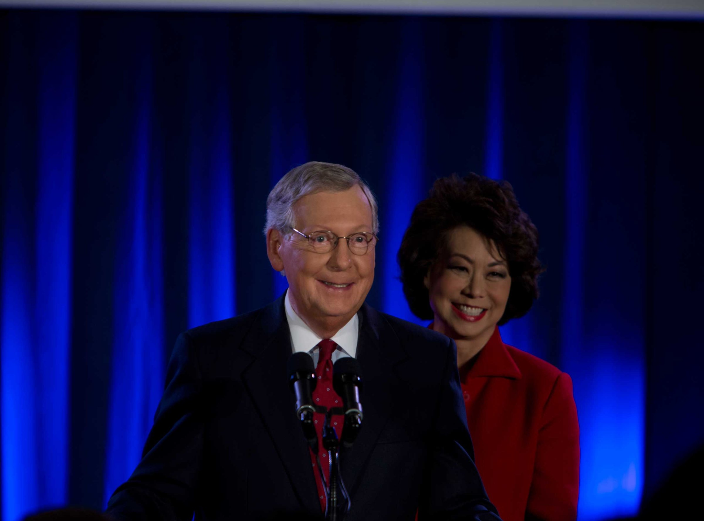 Senator Mitch McConnell with his wife Elaine Chao on election night, Nov. 4, 2014.