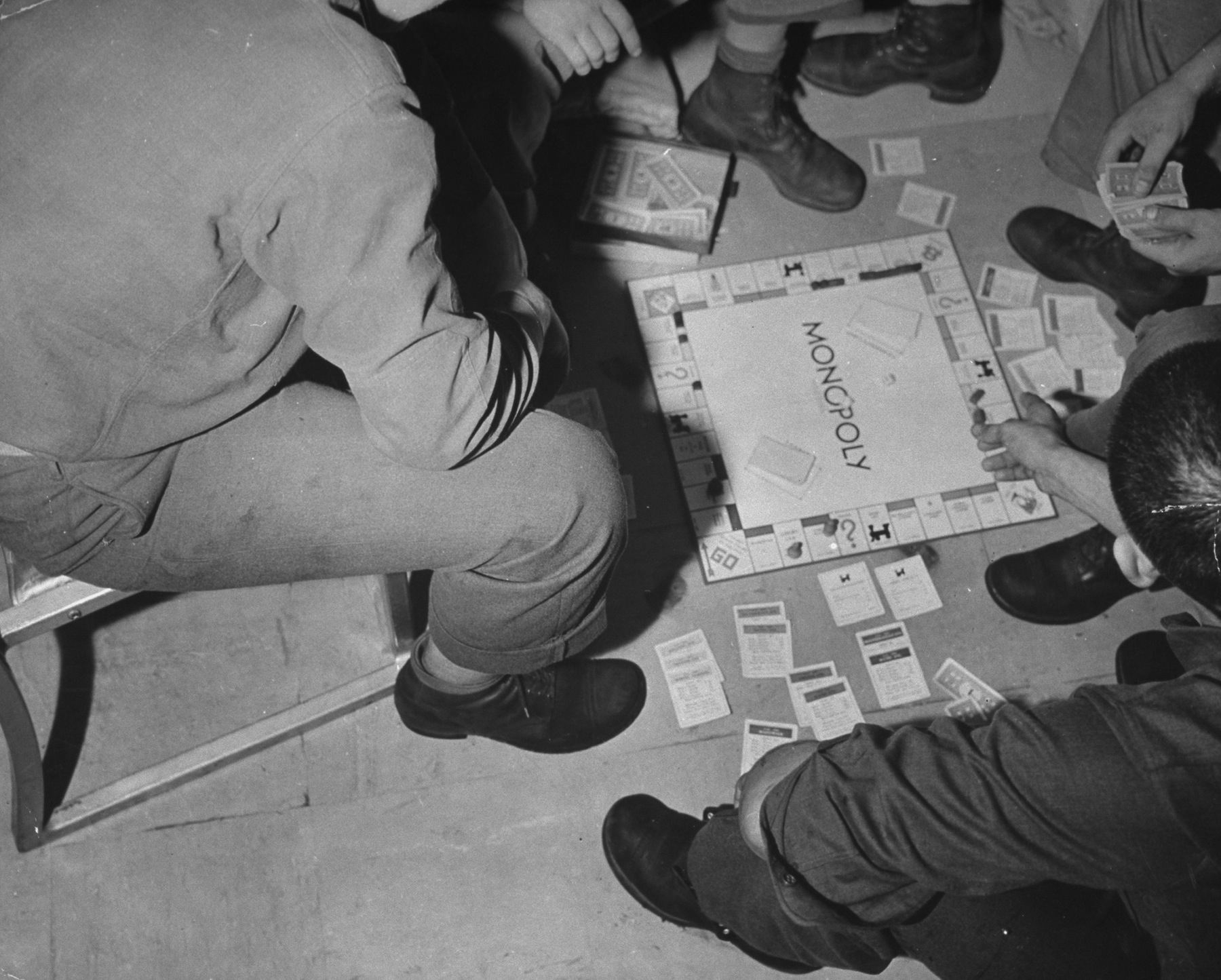 Soldiers playing Monopoly