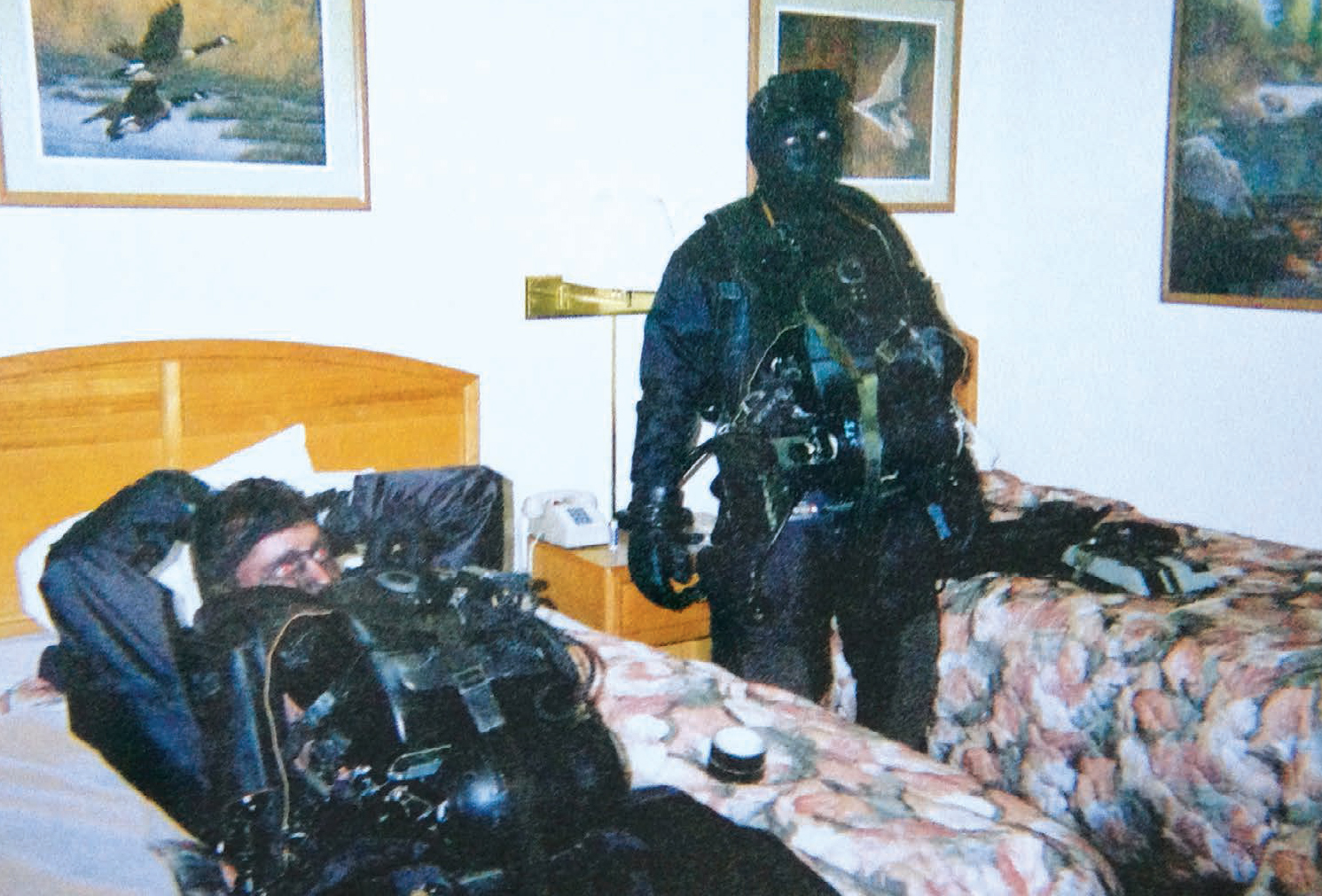 My swim buddy and me in our hotel room waiting for the call to go board the U-Haul. Taken during the Ketchikan exercise.