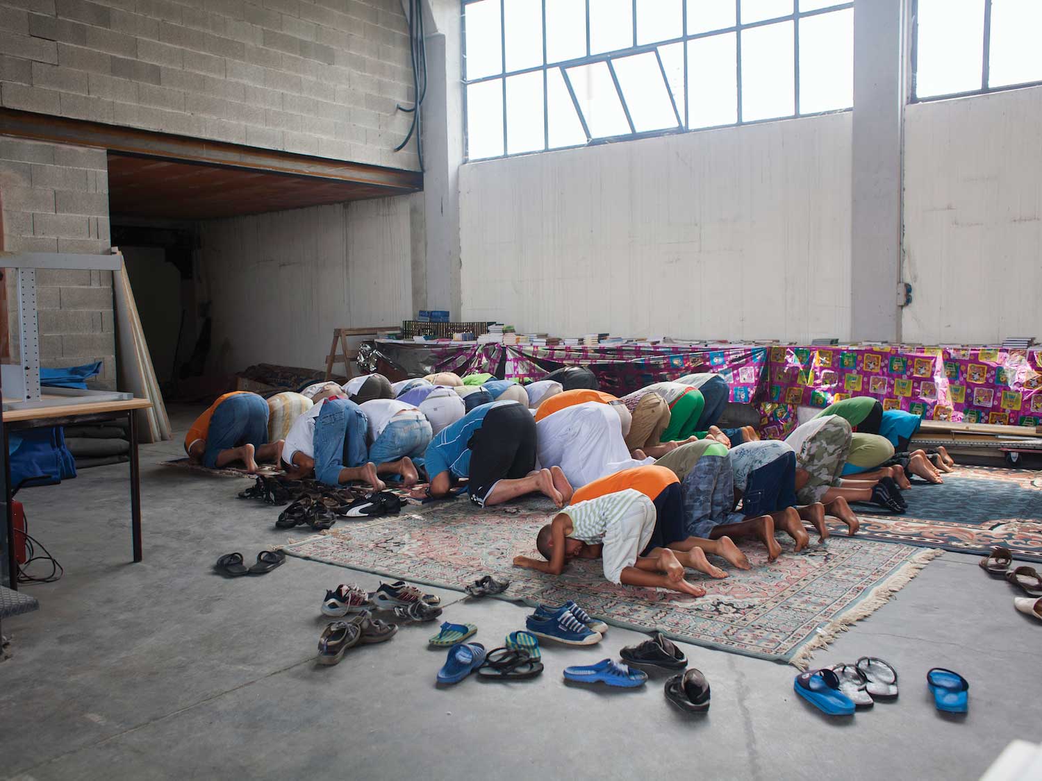 A warehouse used as makeshift place of worship for Muslims in the Province of Verona, Italy.