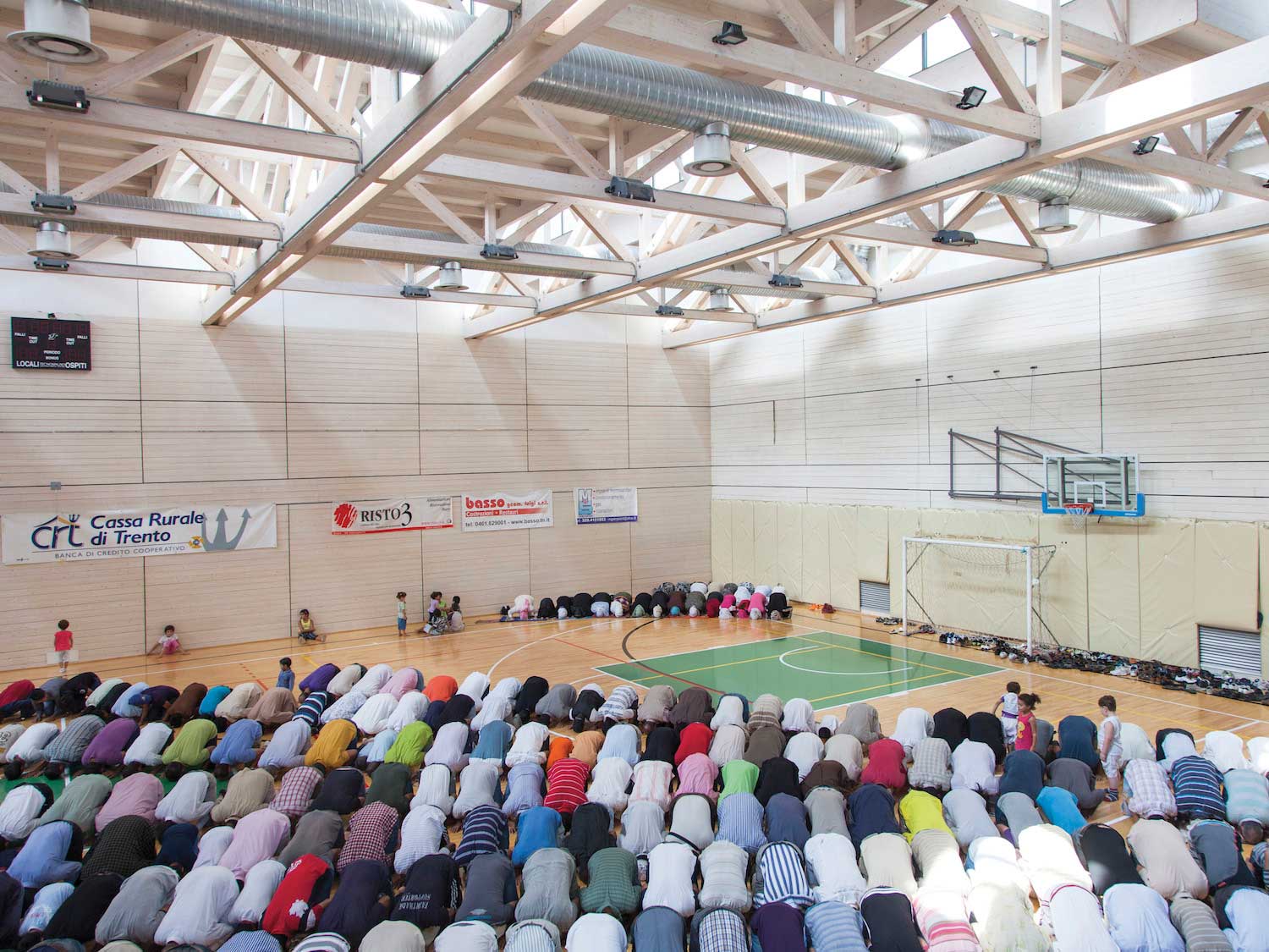 A stadium used as a makeshift place of worship for Muslims in the Province of Trento, Italy.